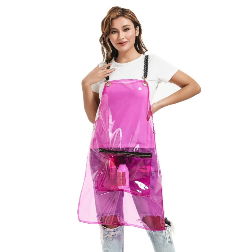 Anypron Barber Apron Pink Waterproof Cross-Back 3 Pockets for Stylists