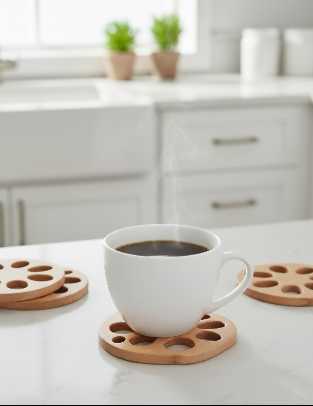Anygleam Natural Wood 4pcs Wooden Coaster Mat Food Kitchen Tableware