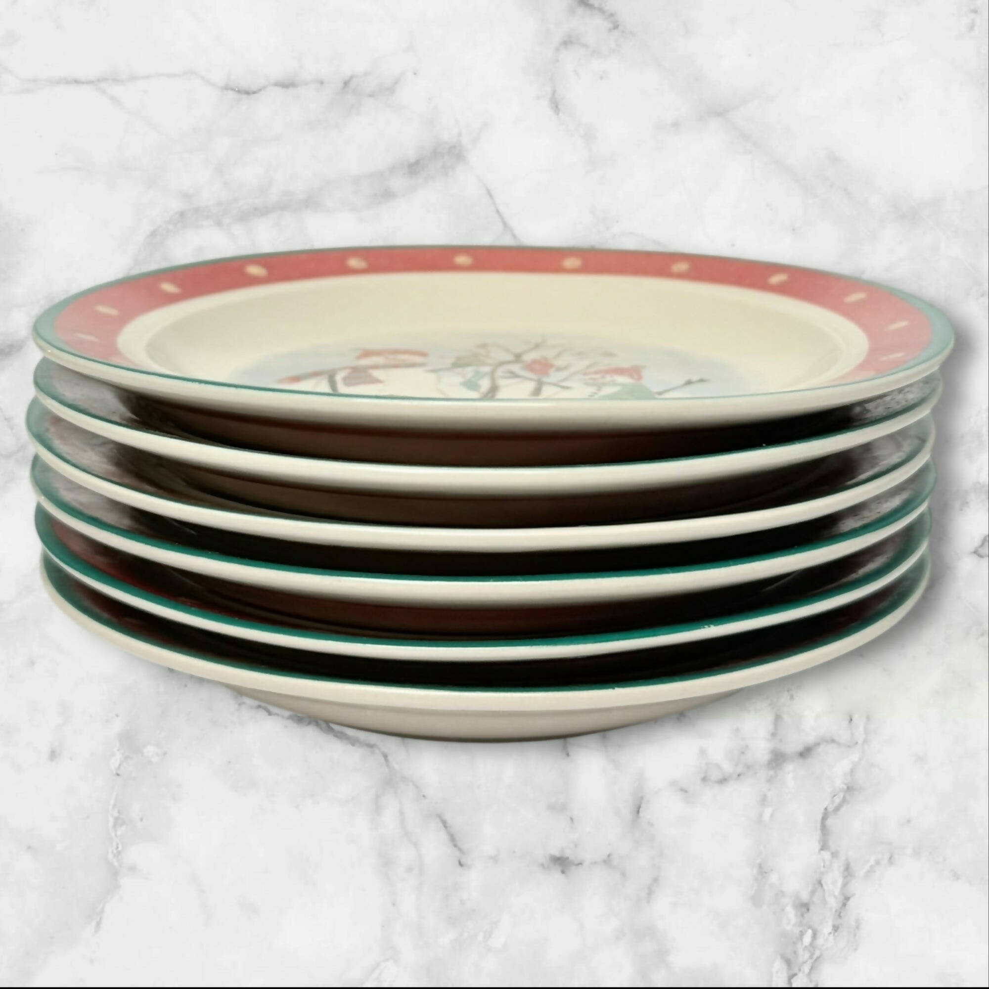 Royal Seasons Snowman Salad Plates | Set of 6 | Holiday Stoneware | Great Condition