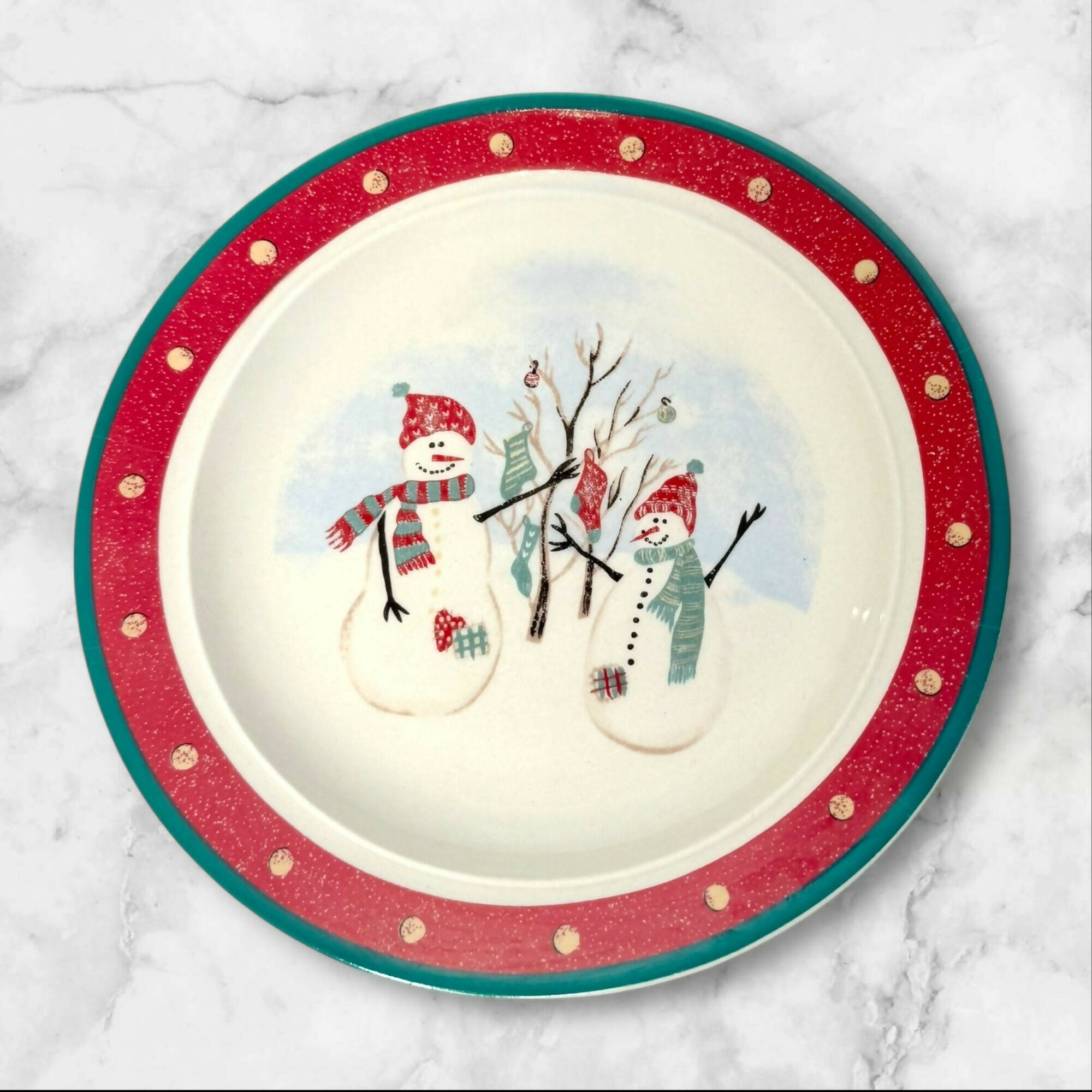 Royal Seasons Snowman Salad Plates | Set of 6 | Holiday Stoneware | Great Condition