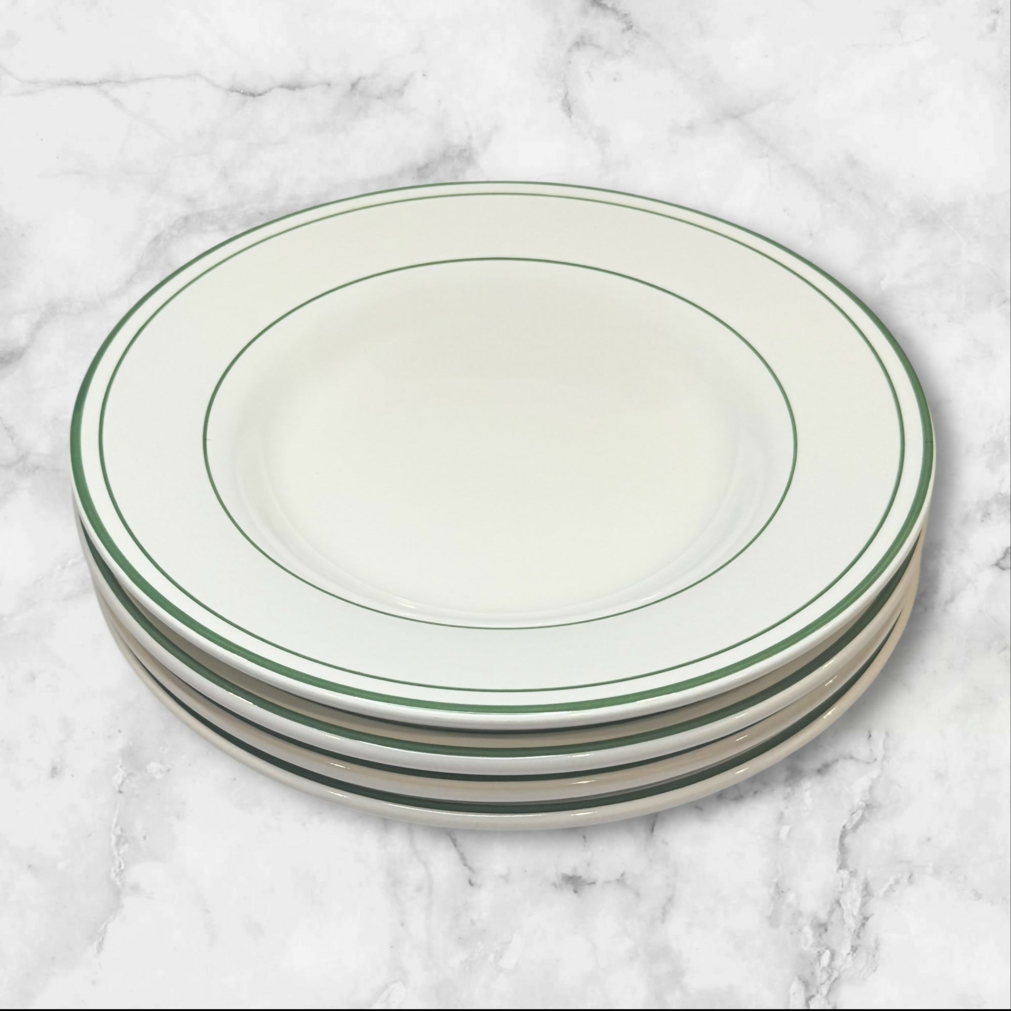 Pottery Barn Bistro & Marina Pasta Bowls | Set of 8 | White Green Rim | Exc Cond