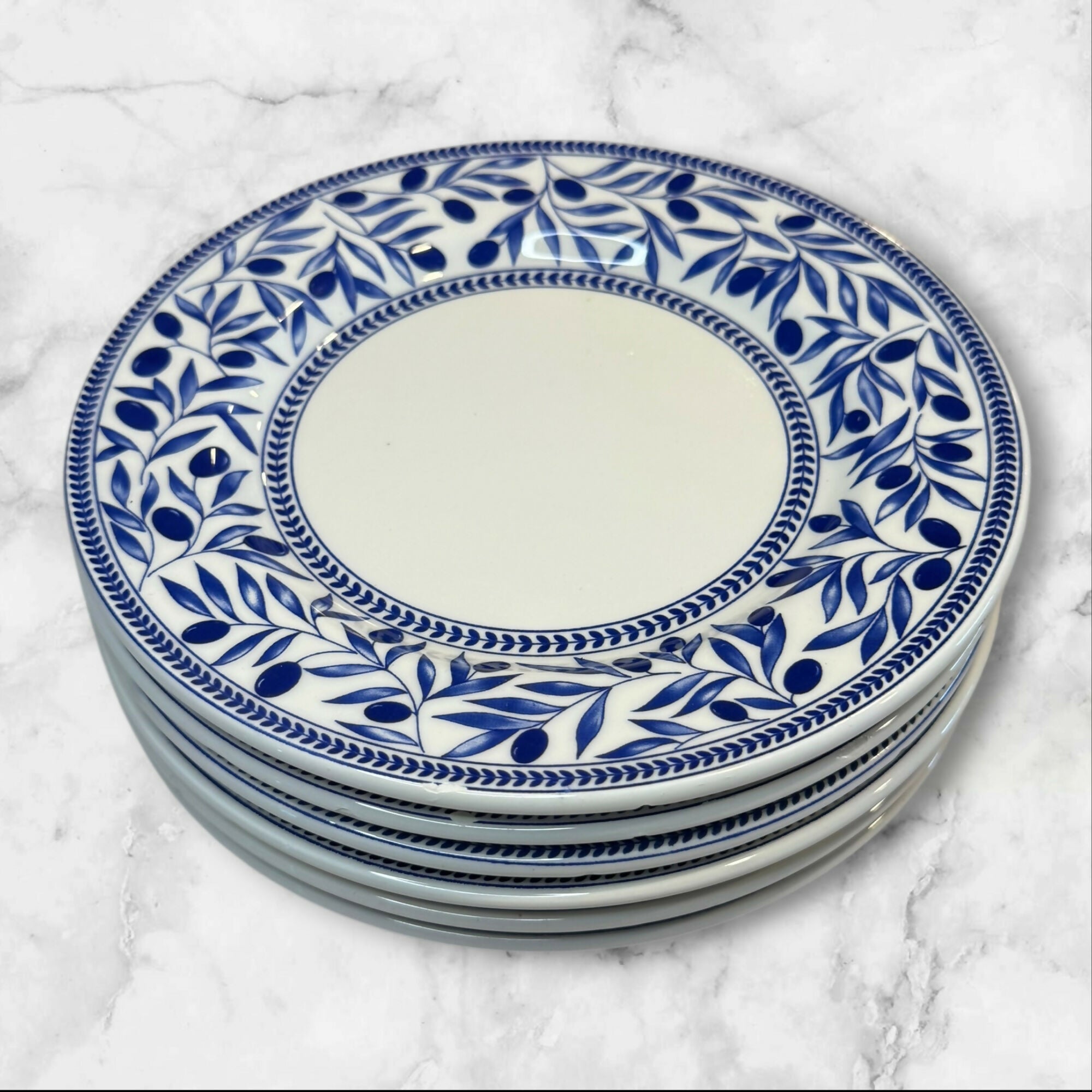 World Market Quadrifoglio Salad Plates Set of 6 Blue Italy | Great Condition