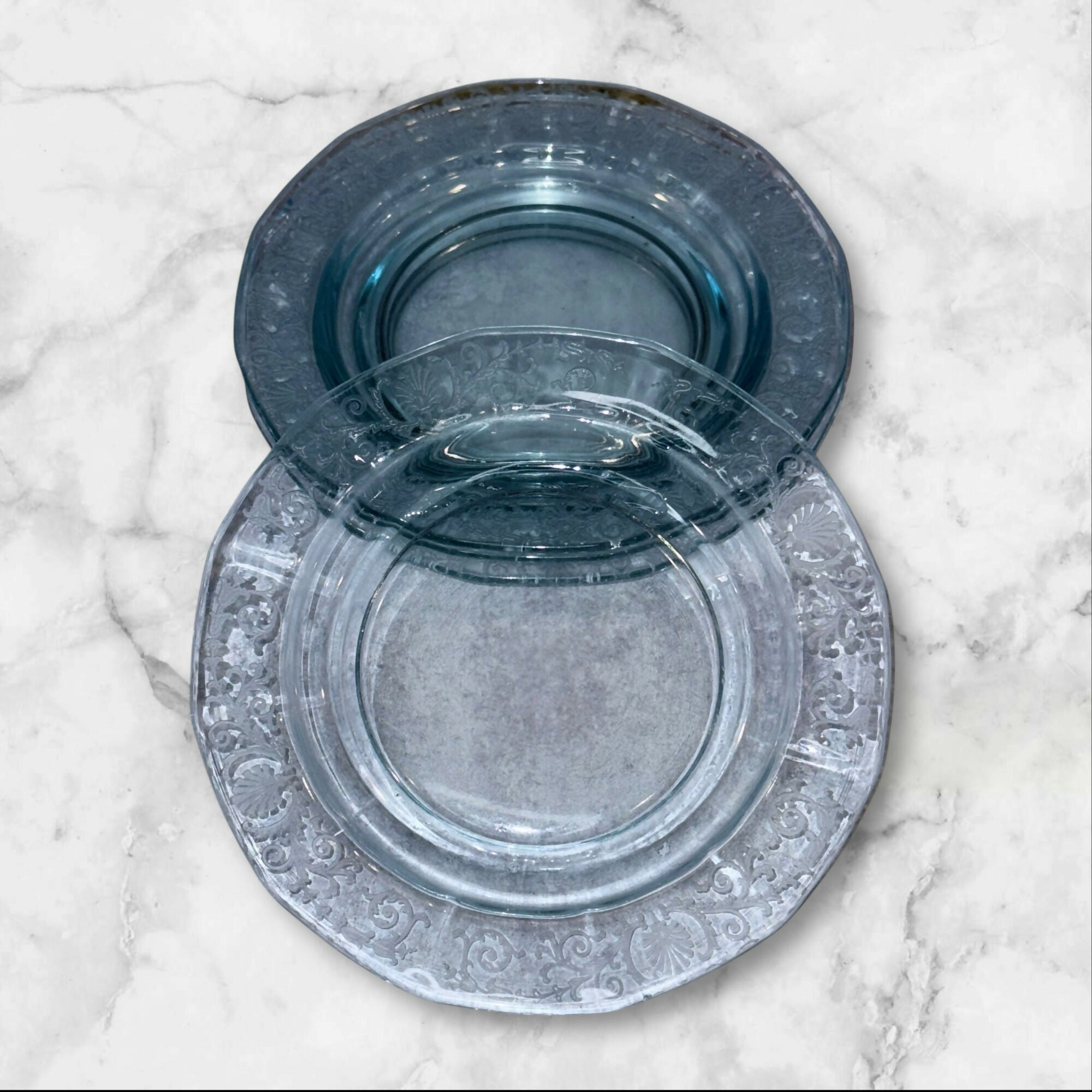 Fostoria Versailles Blue Finger Bowls & Underplates | Set of 4 | Great