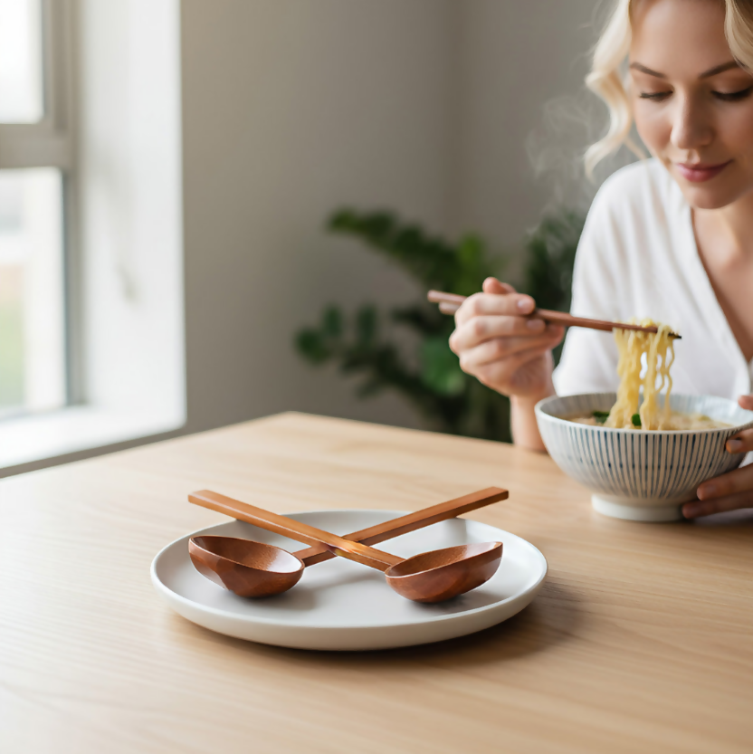 Anygleam Brown 2pcs Wooden Ladle Food Kitchen Tableware