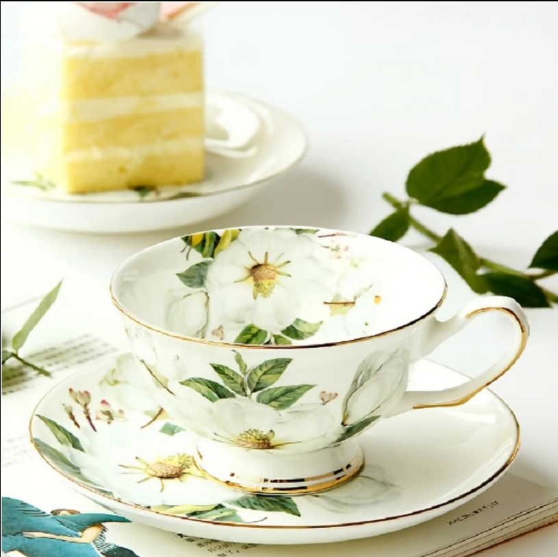 Anygleam Tea Cup Set White Ceramic With Saucer 5.7oz Drinkware