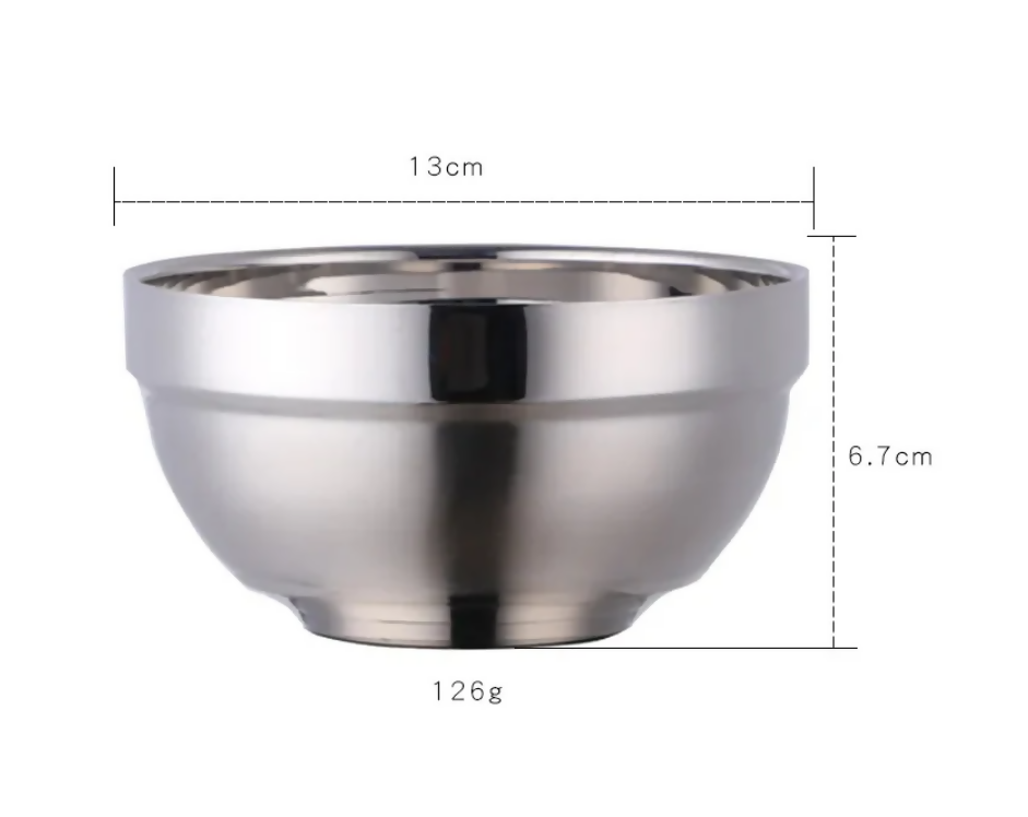 Anygleam Silver Rice Bowls – 2Pcs Big Stainless Steel, Single-Layer Anti-Scalding Cooking Utensils