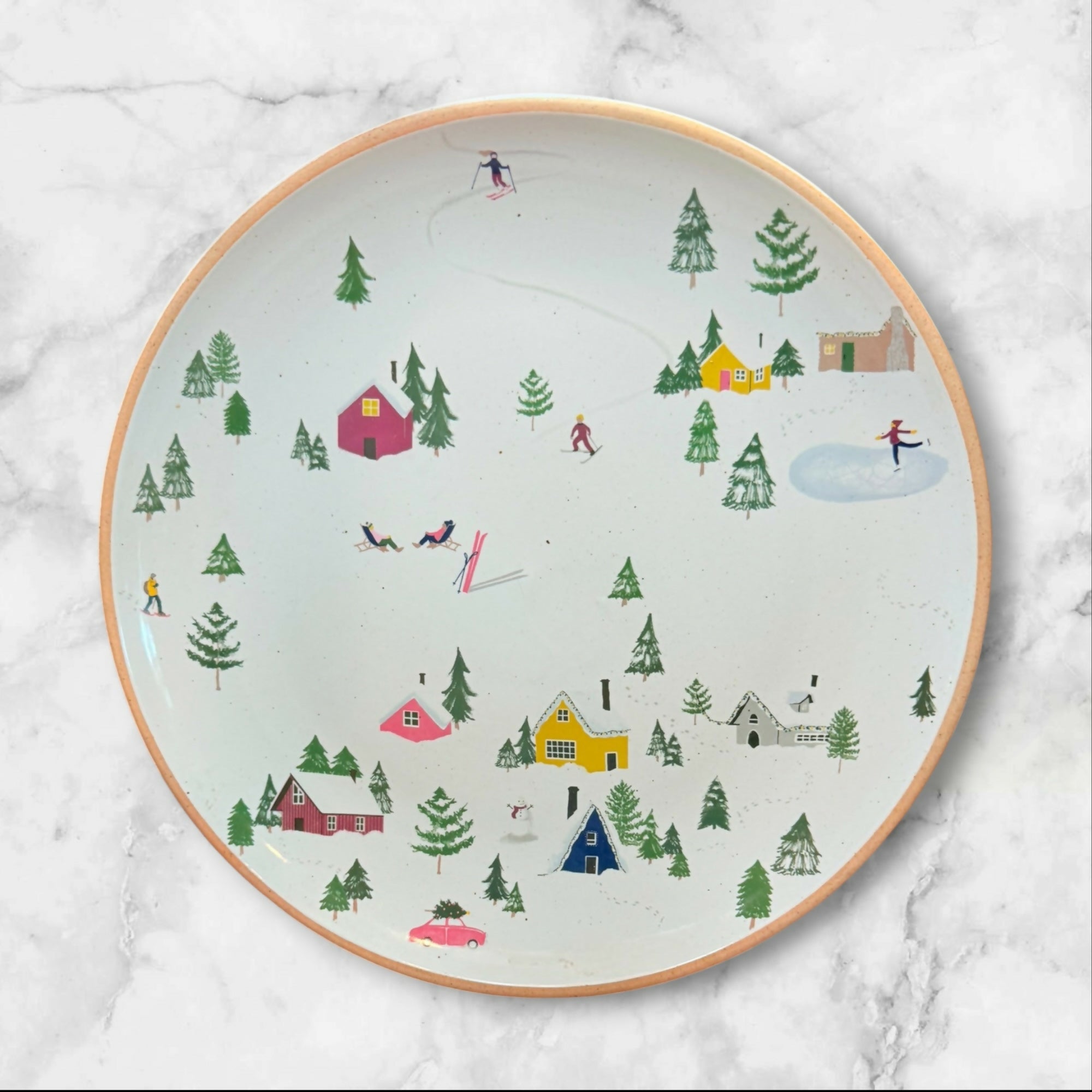 West Elm Holiday Skier Dinner & Salad Plates | Set of 8 | Excellent Condition