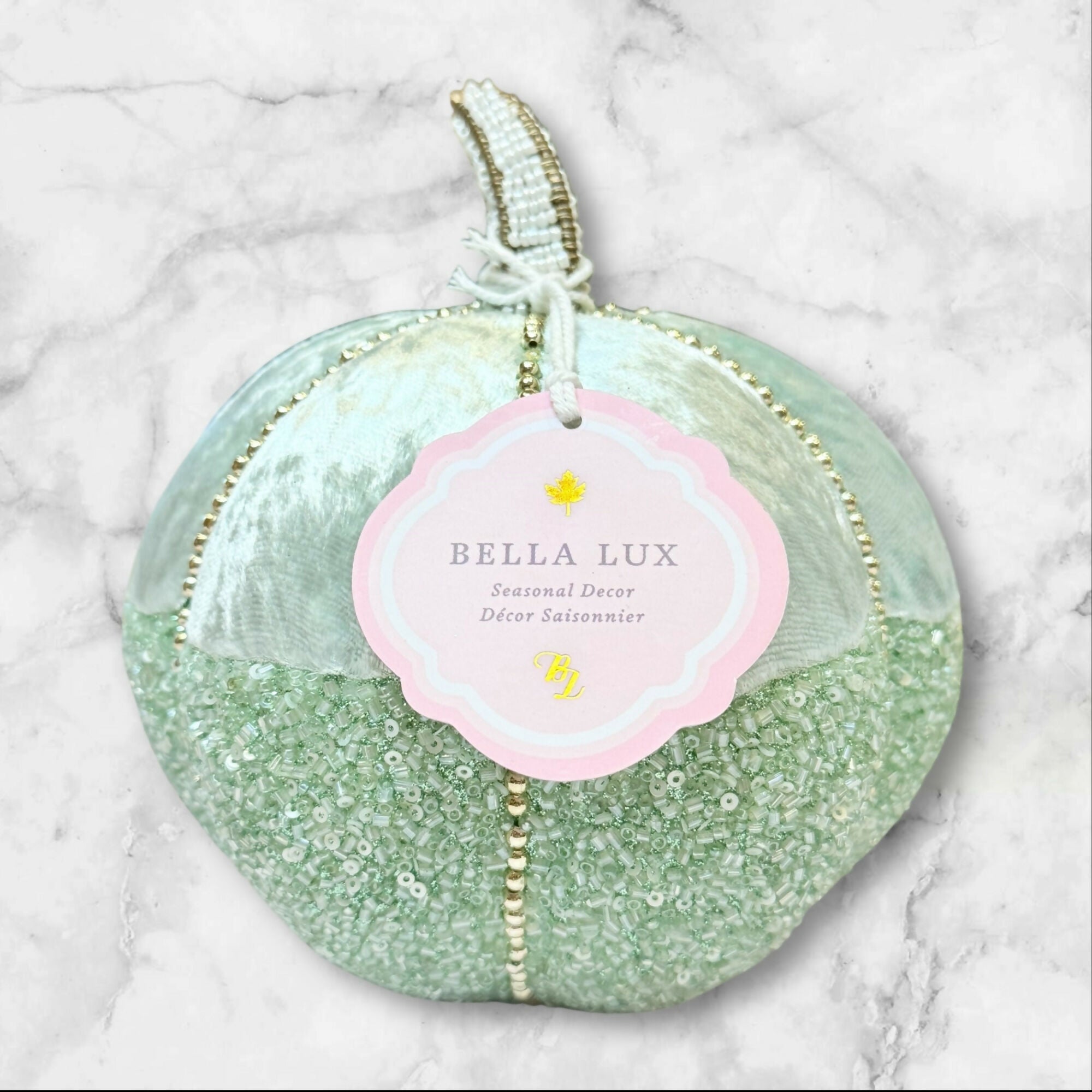 Bella Lux Velvet Pumpkins w/ Teal Crackle Glass Pumpkin | Set of 3 | New