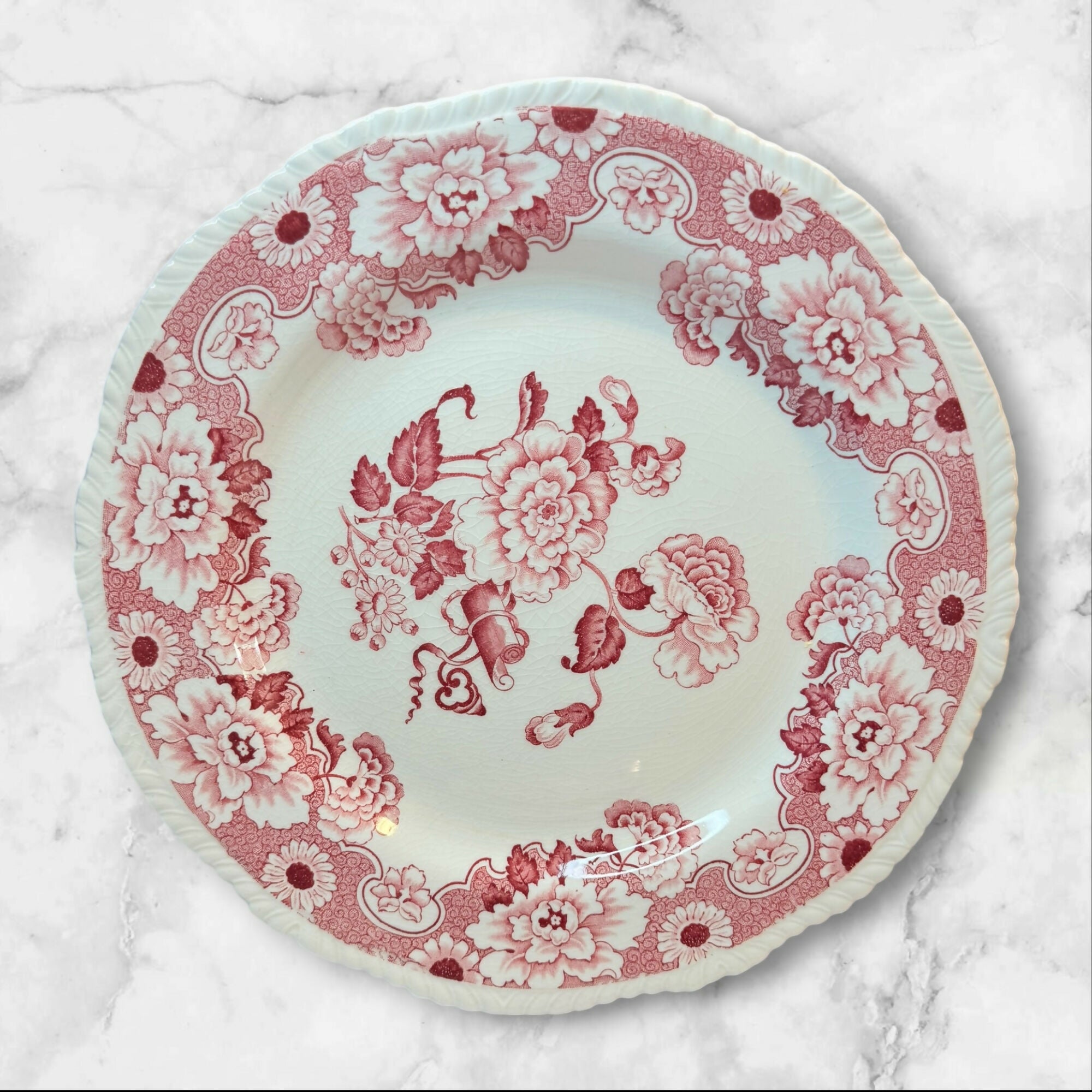 Wood & Sons Cambridge Pink Transferware Dinnerware Set of 7 | Good Condition