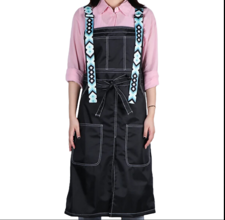 Anypron Black Blue White Kitchen Apron 2 Bags Waterproof Oil-Resistant Bibs Adjustable