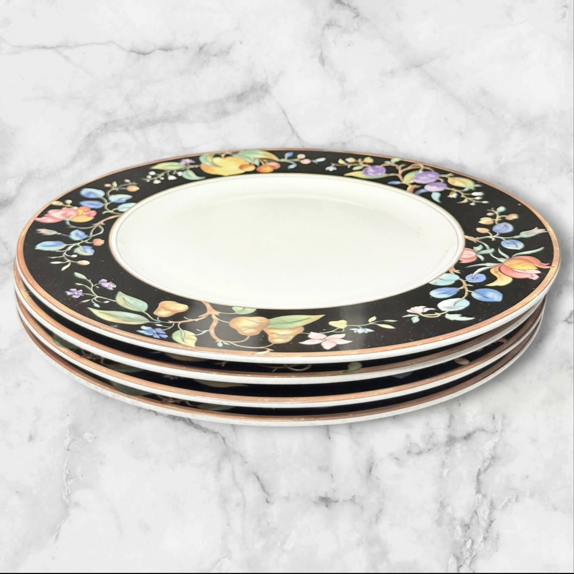 Mikasa Autumn Grove Dinner Plates Set of 4 Floral Rim Gently Used