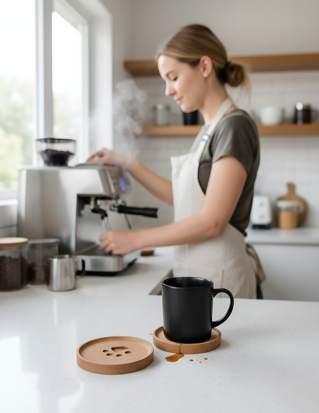 Anygleam Natural Wood 4pcs Wooden Cup Coaster Kitchen Tools Accessories