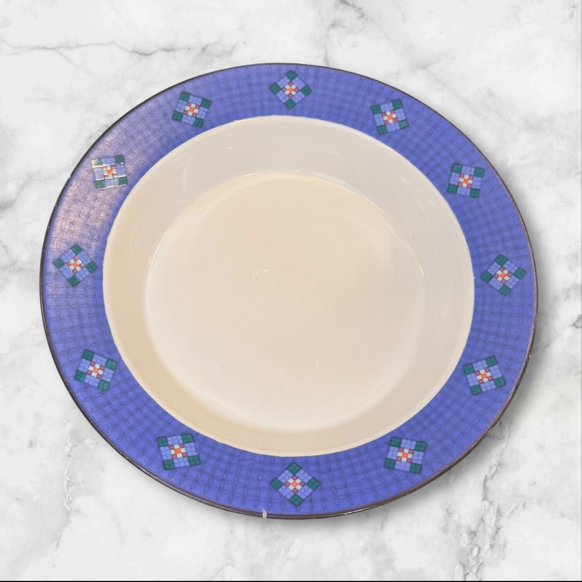 Dansk Nine Patch Rim Soup Bowls Blue White | Set of 4 | Great Condition