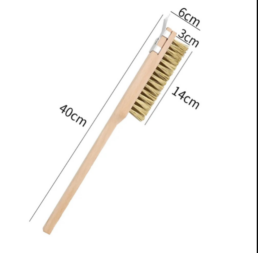 Anygleam Wooden 40cm Pizza Oven Copper Brush with Metal Scraper Tool Cleaning Accessories