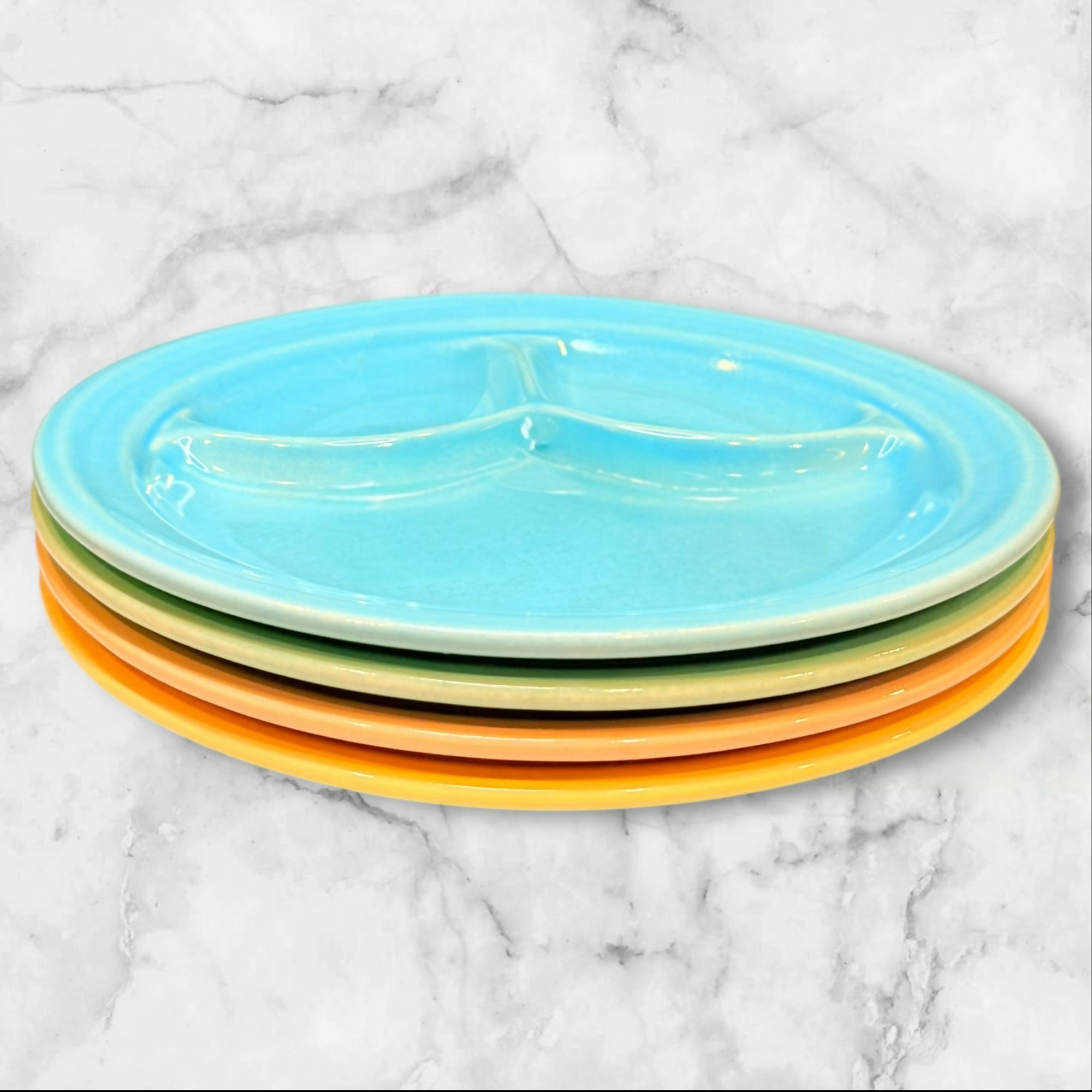 Bauer Plainware Turquoise Divided Grill Plates | Set of 4 | Vintage Good Condition