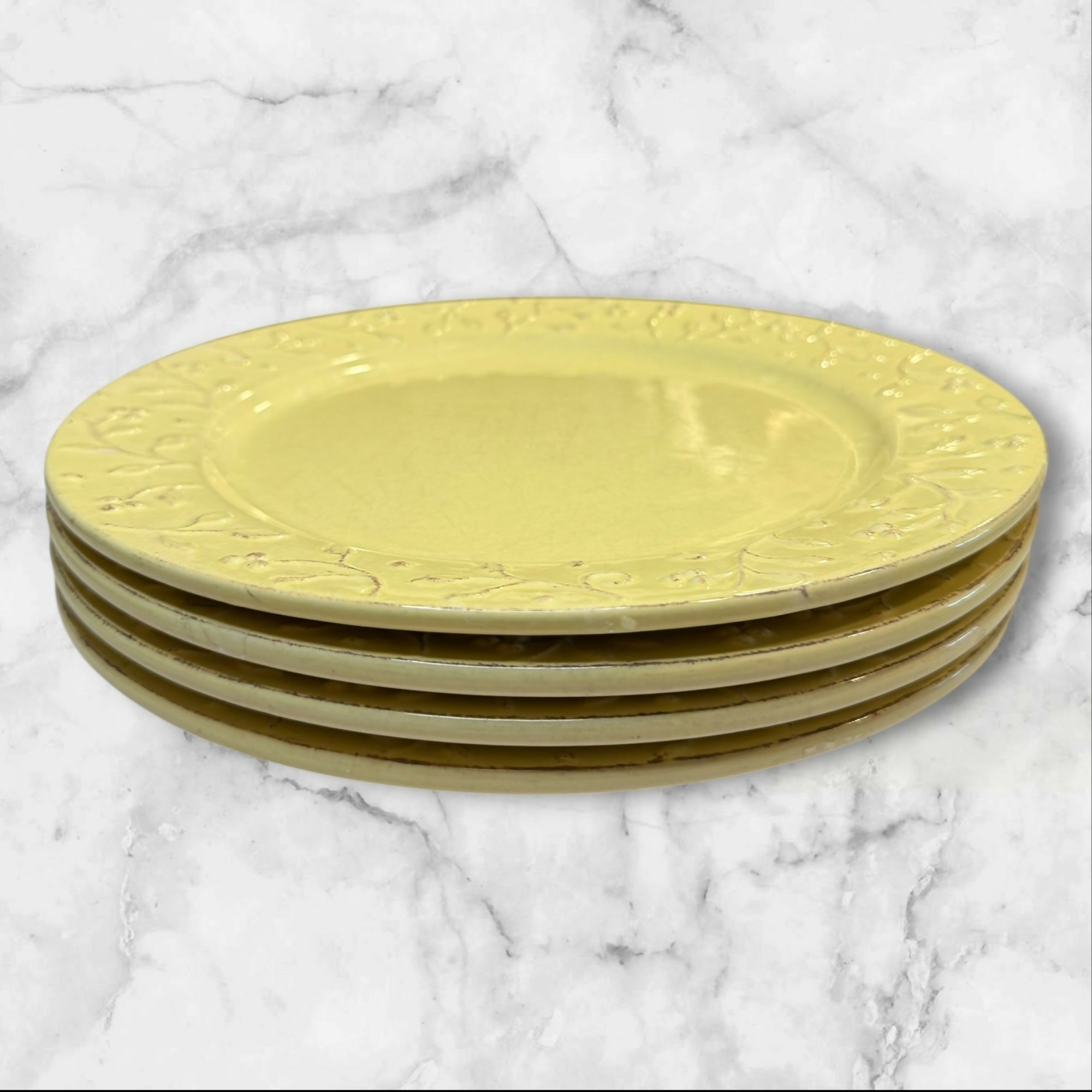 Certified International Chelsea Yellow Embossed Dinner Plates Set of 4 | Gently Used