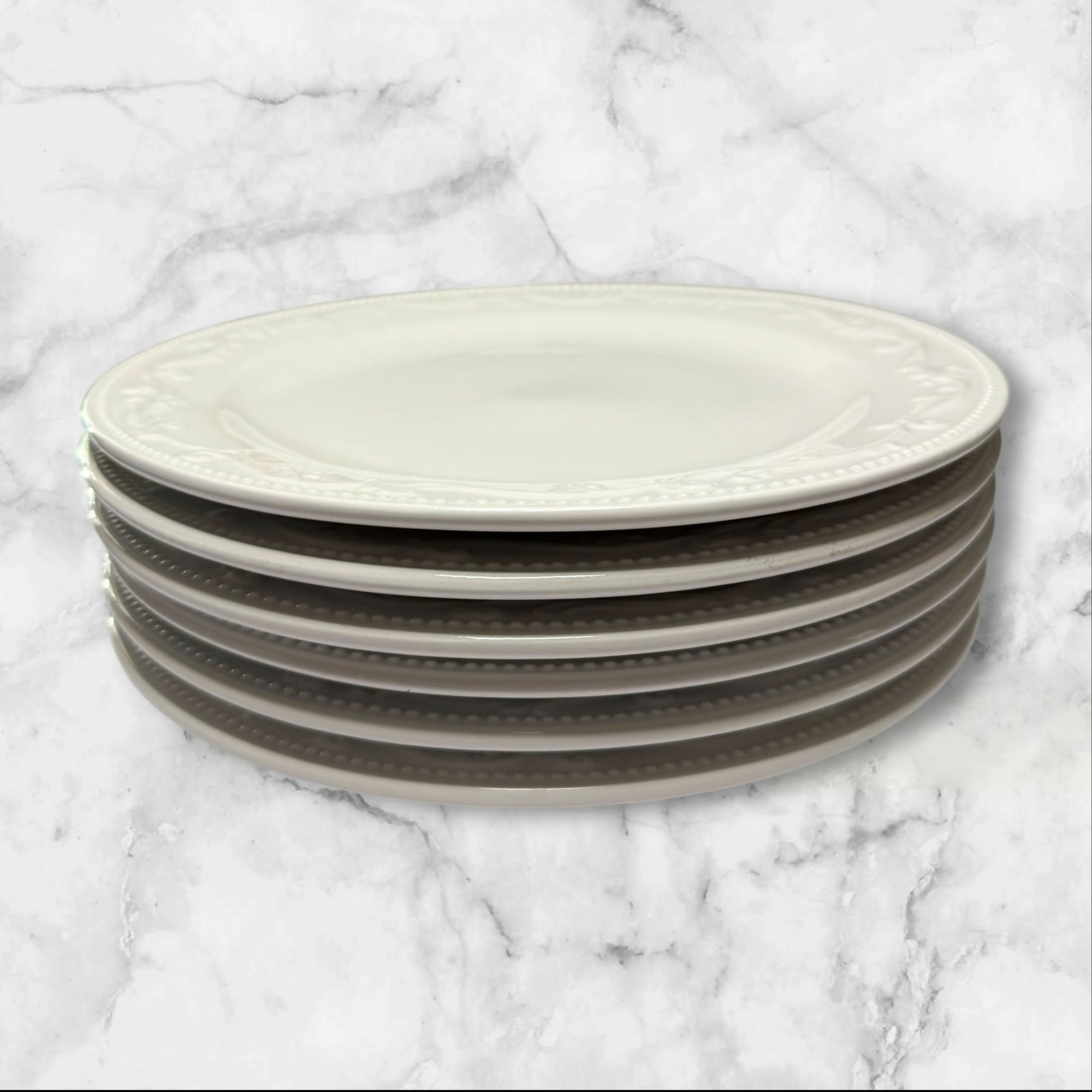 Mesa International White Embossed Dinner Plates | Set of 4 | Great Condition