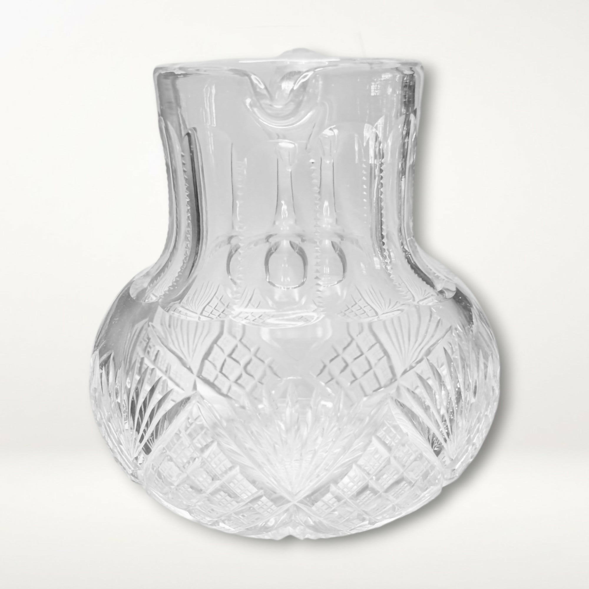 Vintage Cut Crystal Water Pitcher Handled Glass Decanter Excellent Condition