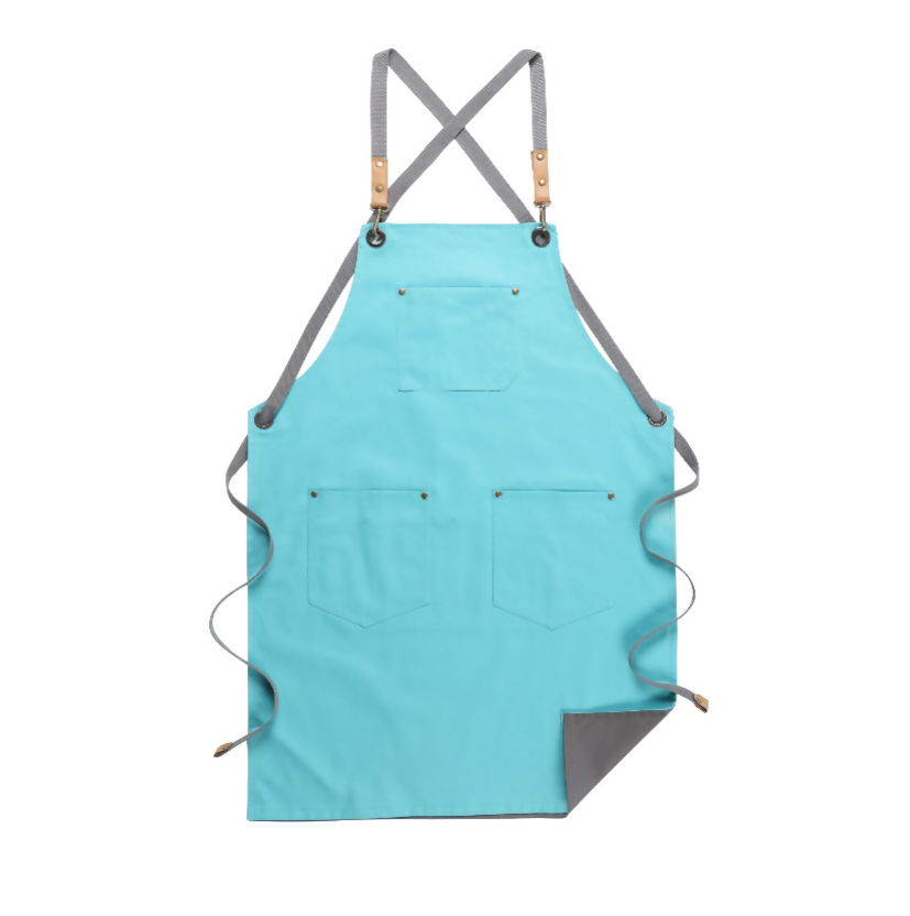 Anypron Blue Grey Cooking Apron for Men Women Chef Cafe Workwear