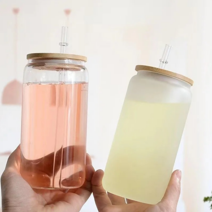 Anygleam Glass Tumbler With Straw Wooden Lid Transparent Ins Style Drinkware