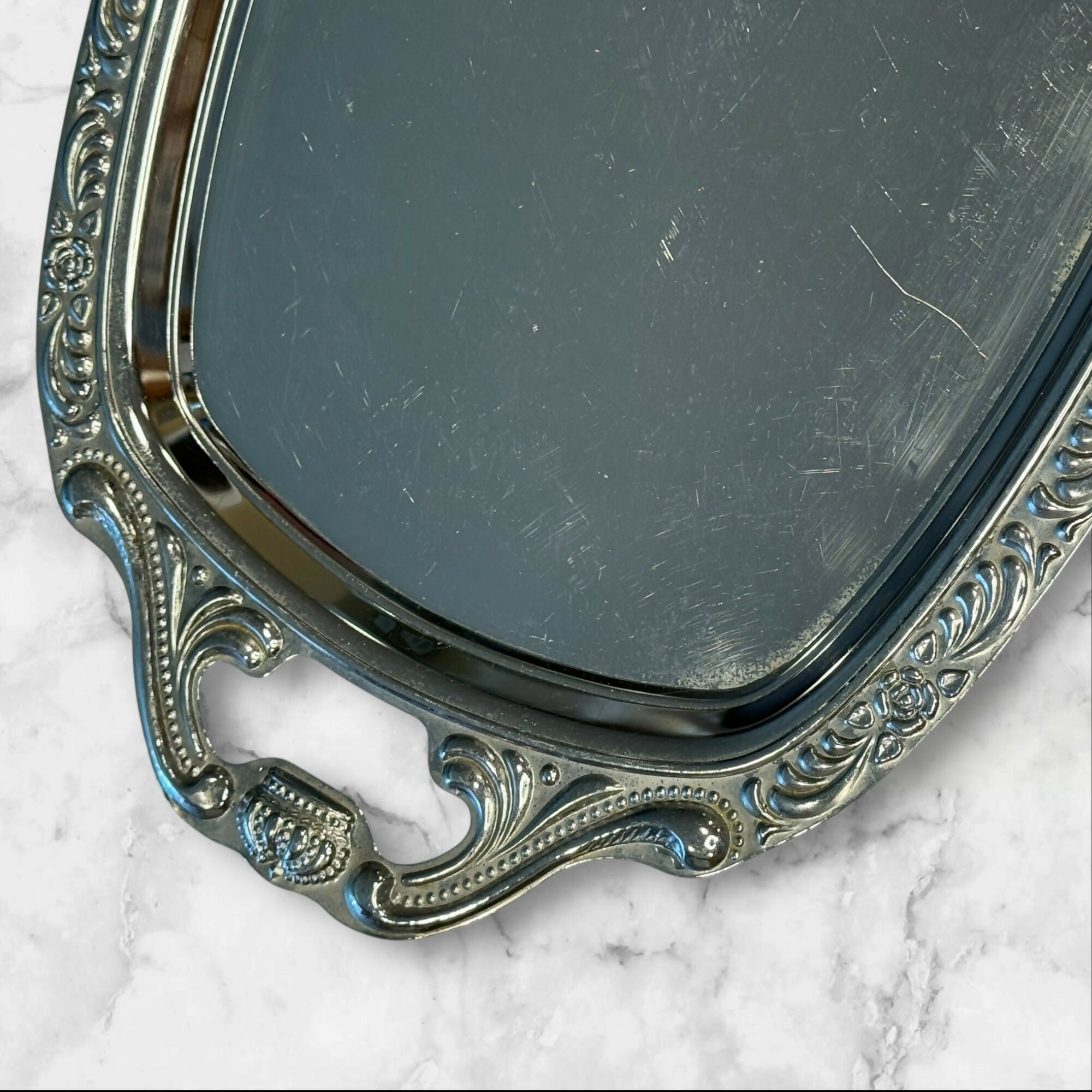 Vintage Peacock Silverplate Serving Tray 20.25” Ornate Handles