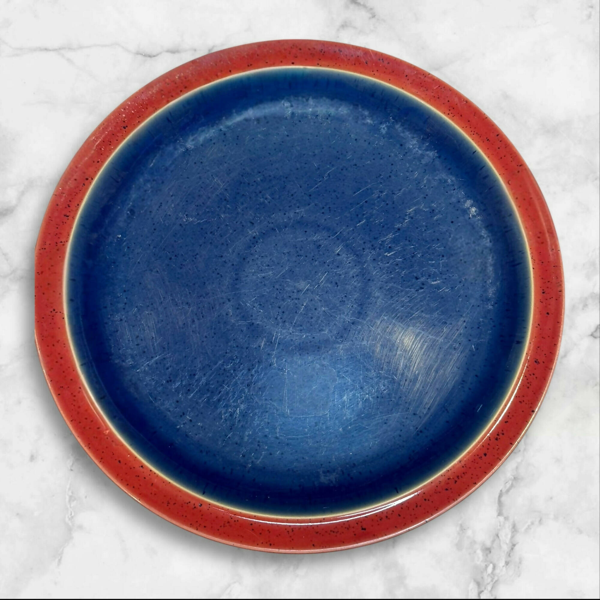 Denby Harlequin Blue Red Dinner Plates | Set of 3 | Good Condition