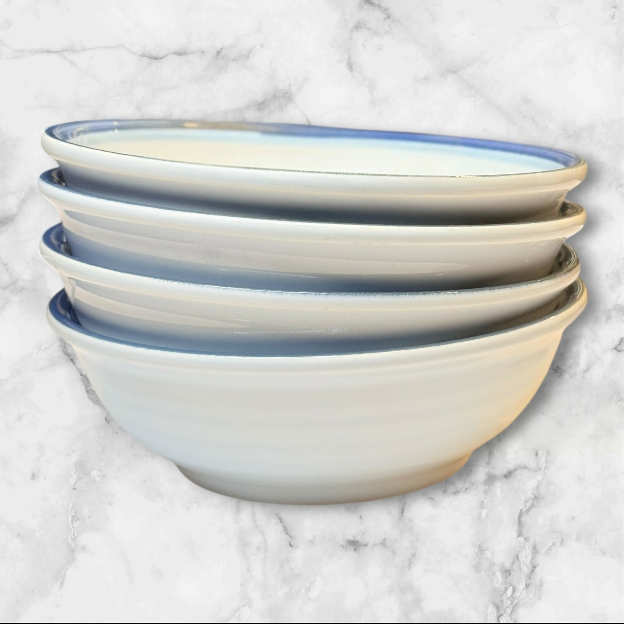 Pfaltzgraff Sky Soup Cereal Bowls Set of 4 Blue Rim Stoneware Excellent