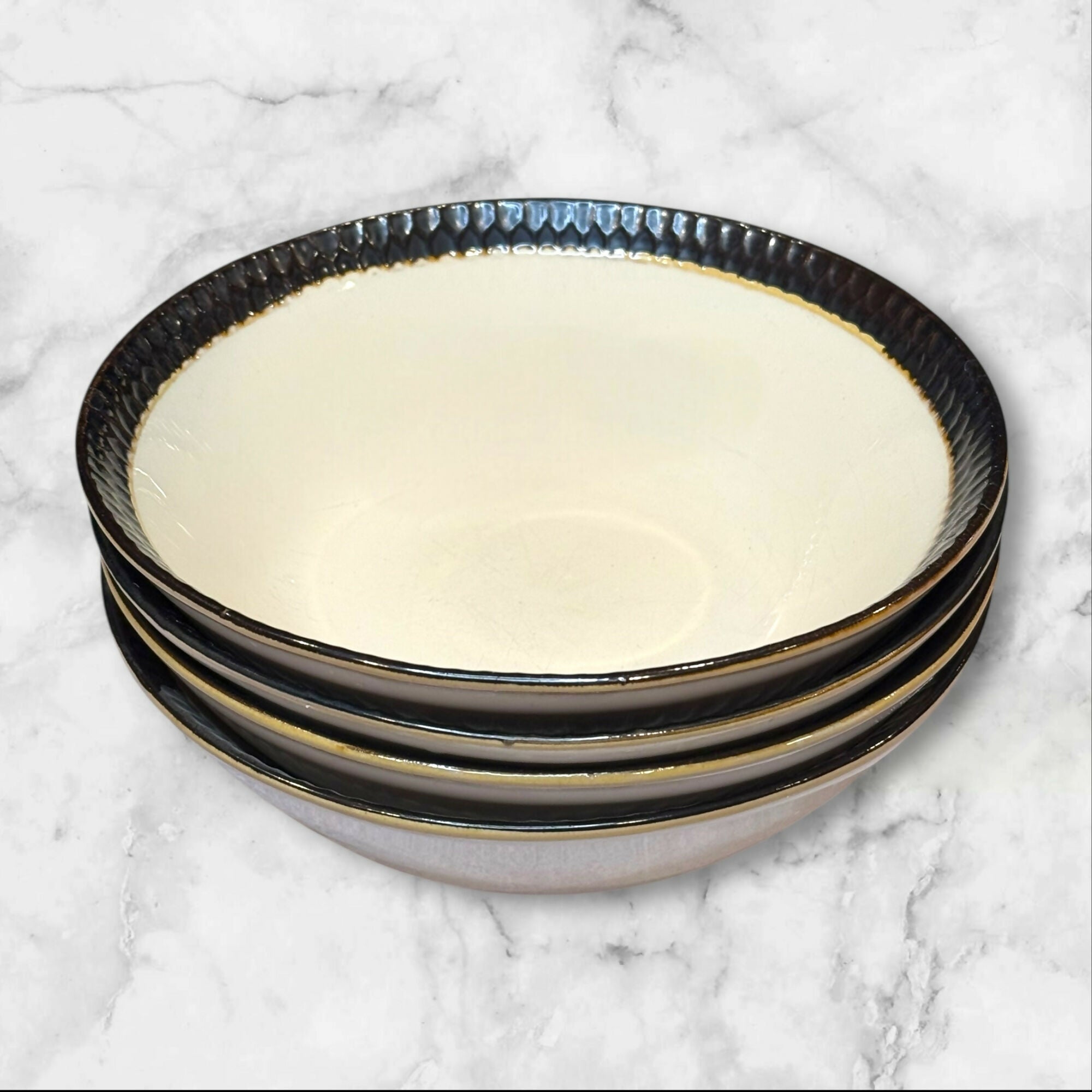 Crate & Barrel Scavo Stoneware Bowls | Set of 4 | Good Condition | 7.75”