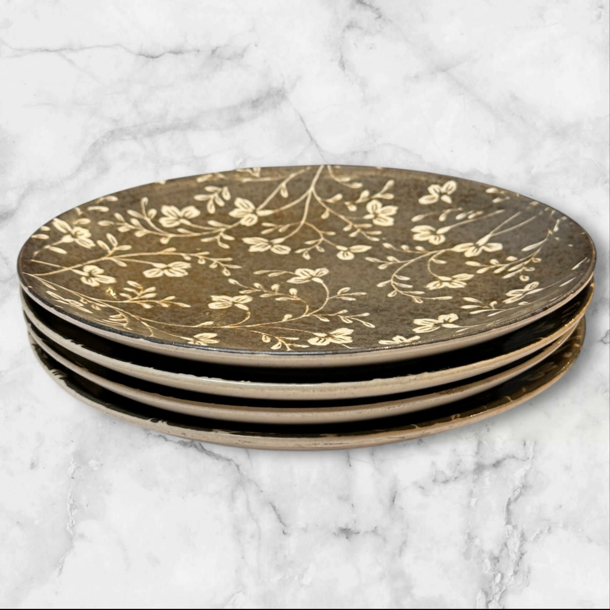 Sango Fresh Flowers Black Salad Plates | Set of 4 | Gently Used