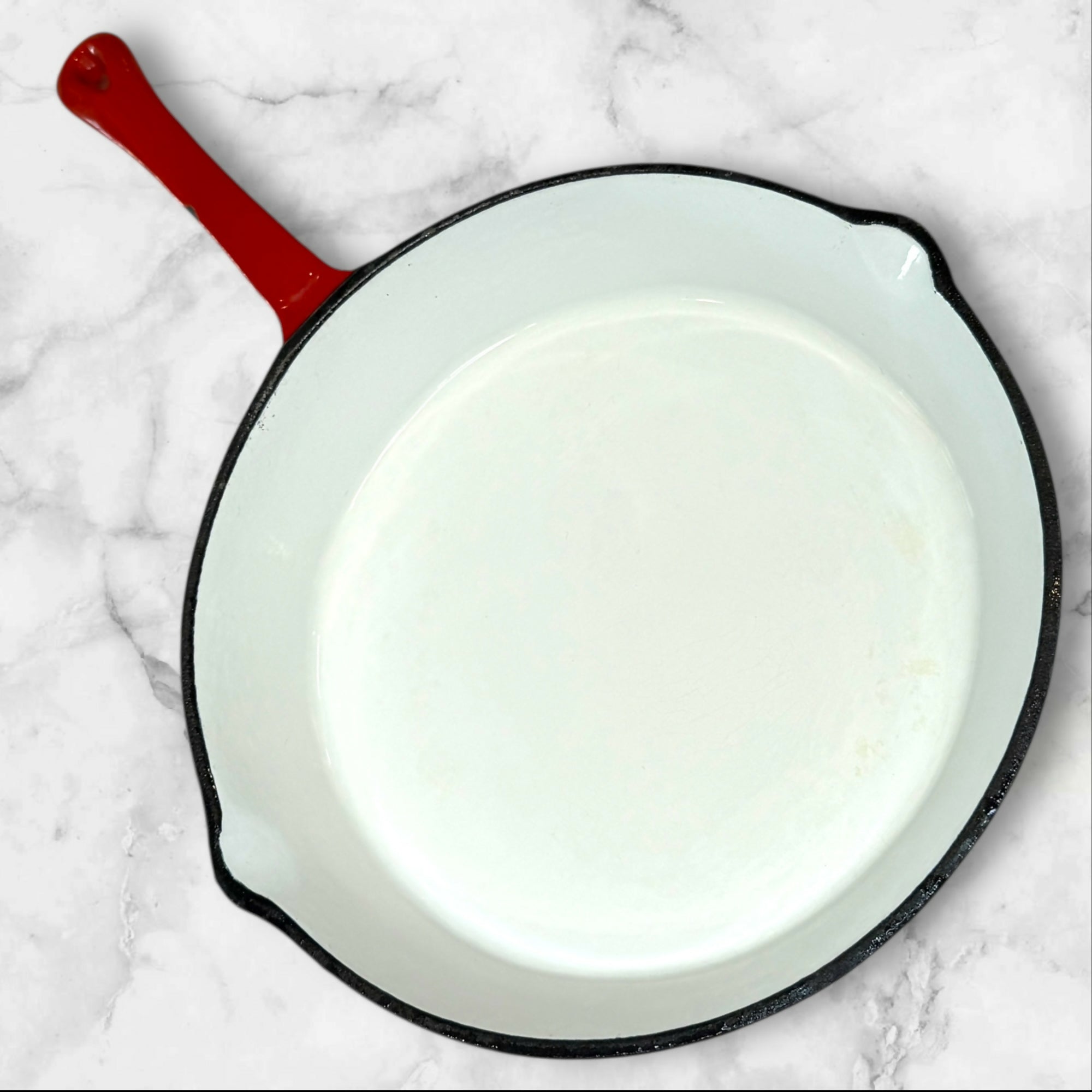 Enameled Cast Iron Red Skillet White Interior | 10” Fry Pan | Good Condition