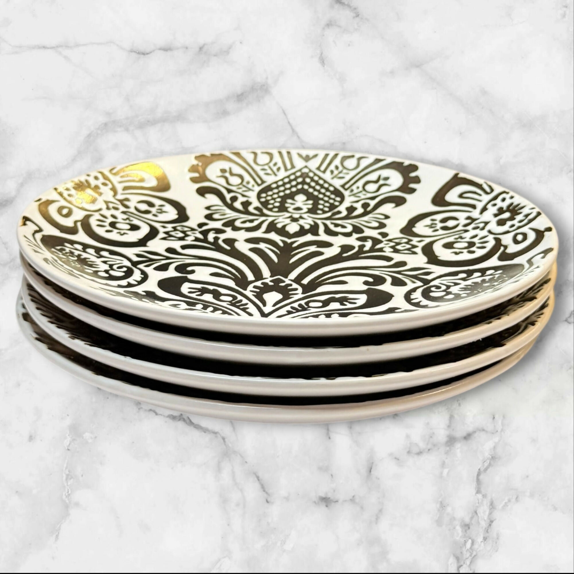 Beekman Home Black & White Floral Salad Plates | Set of 4 | Gently Used