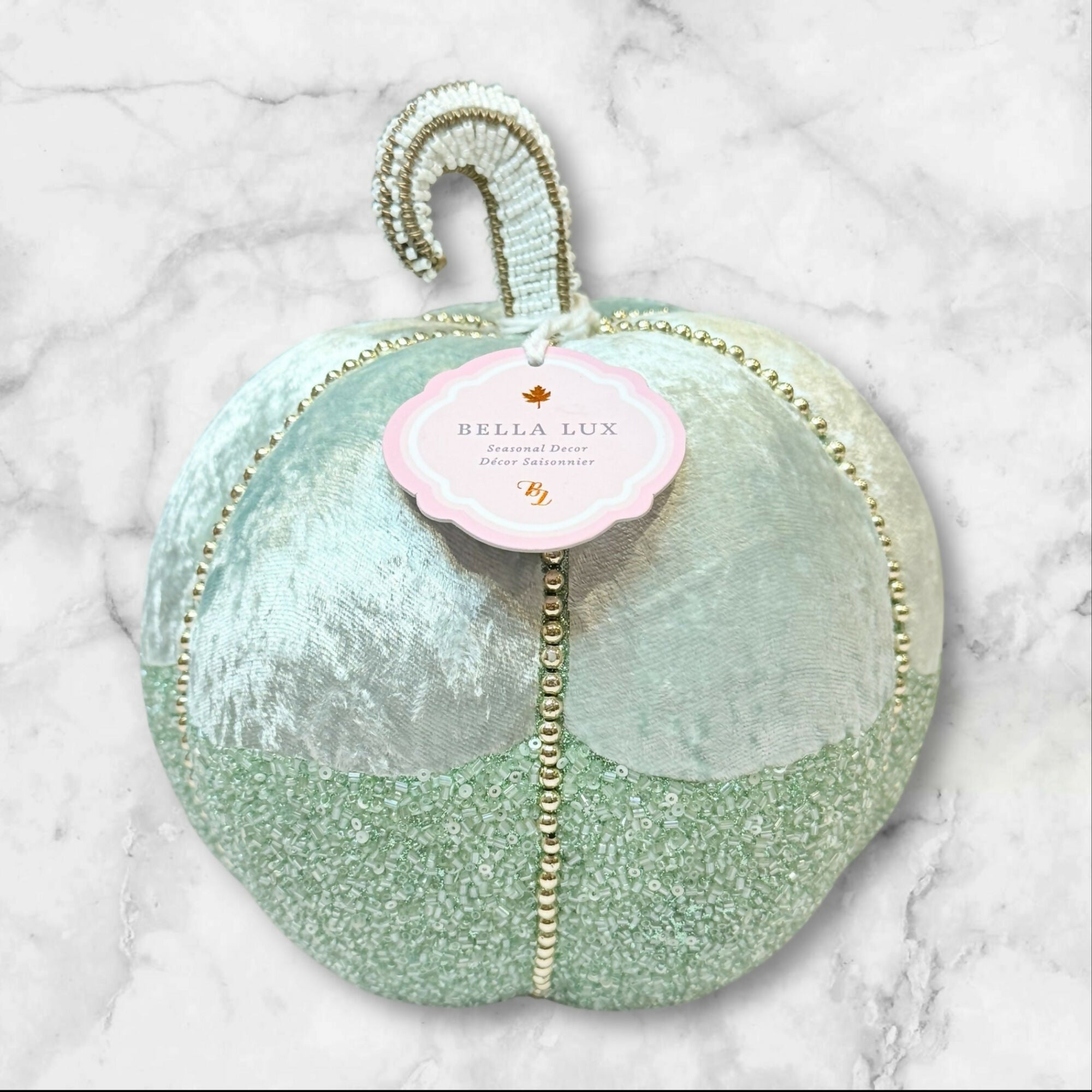 Bella Lux Velvet Pumpkins w/ Teal Crackle Glass Pumpkin | Set of 3 | New