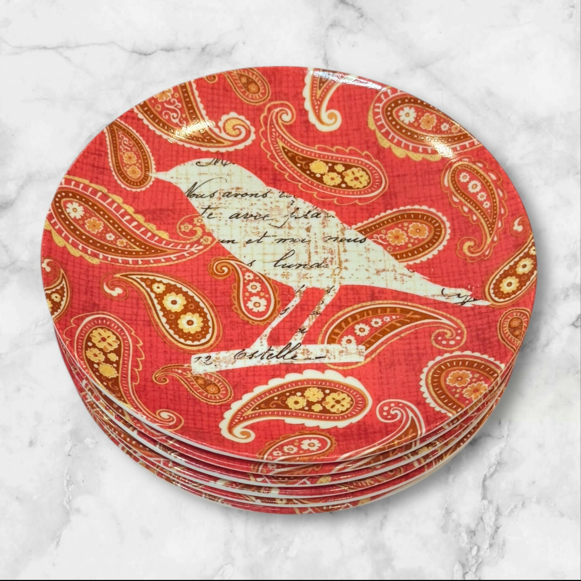 Pier 1 Paisley Bird Salad Plates | Set of 6 | Excellent Condition