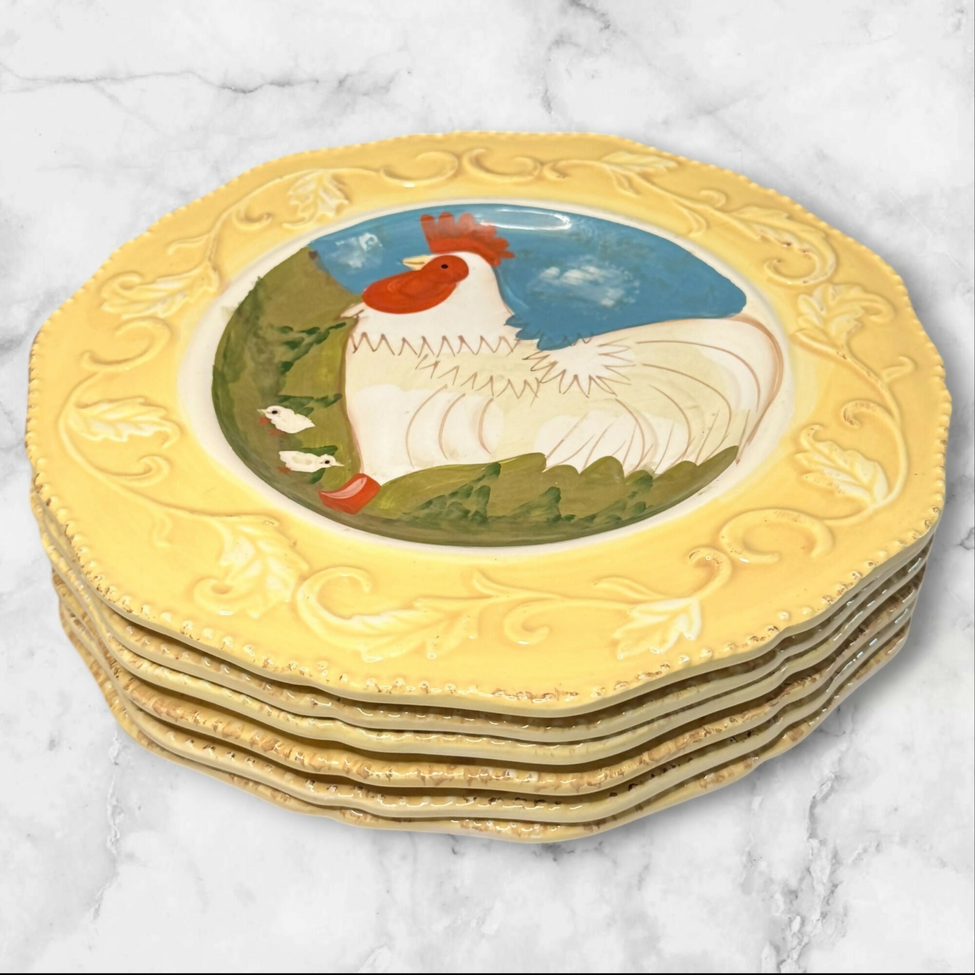 Cottage Rooster Dinner Plates by Jay | Set of 6 | Excellent Condition