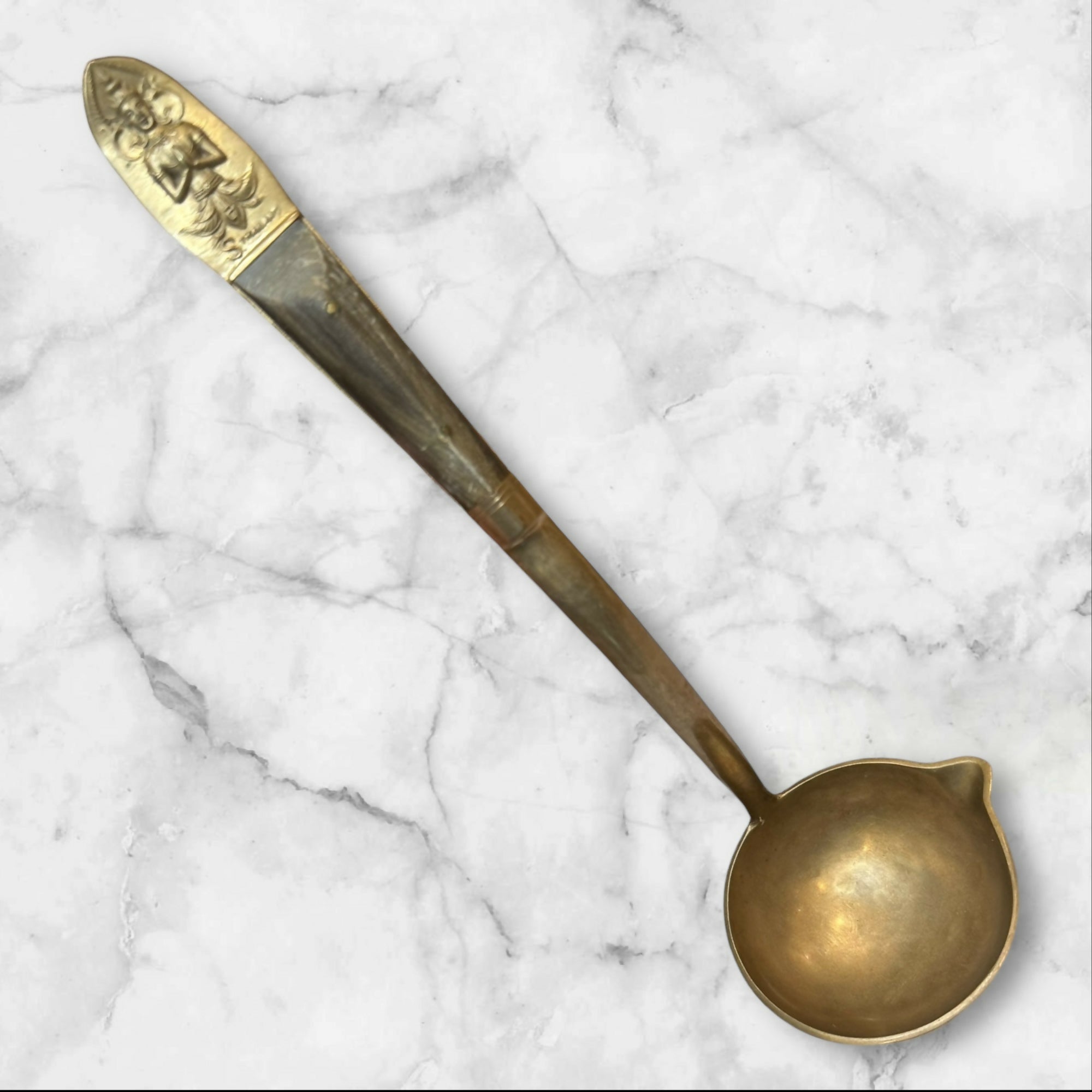 Vintage 1960s Thai Buddha Brass & Ebony Wood Ladle | Good Condition