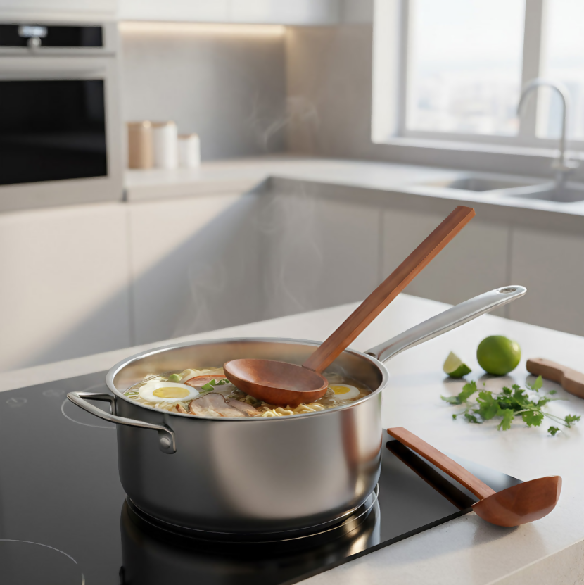Anygleam Brown 4pcs Wooden Soup Spoon Kitchen Tableware