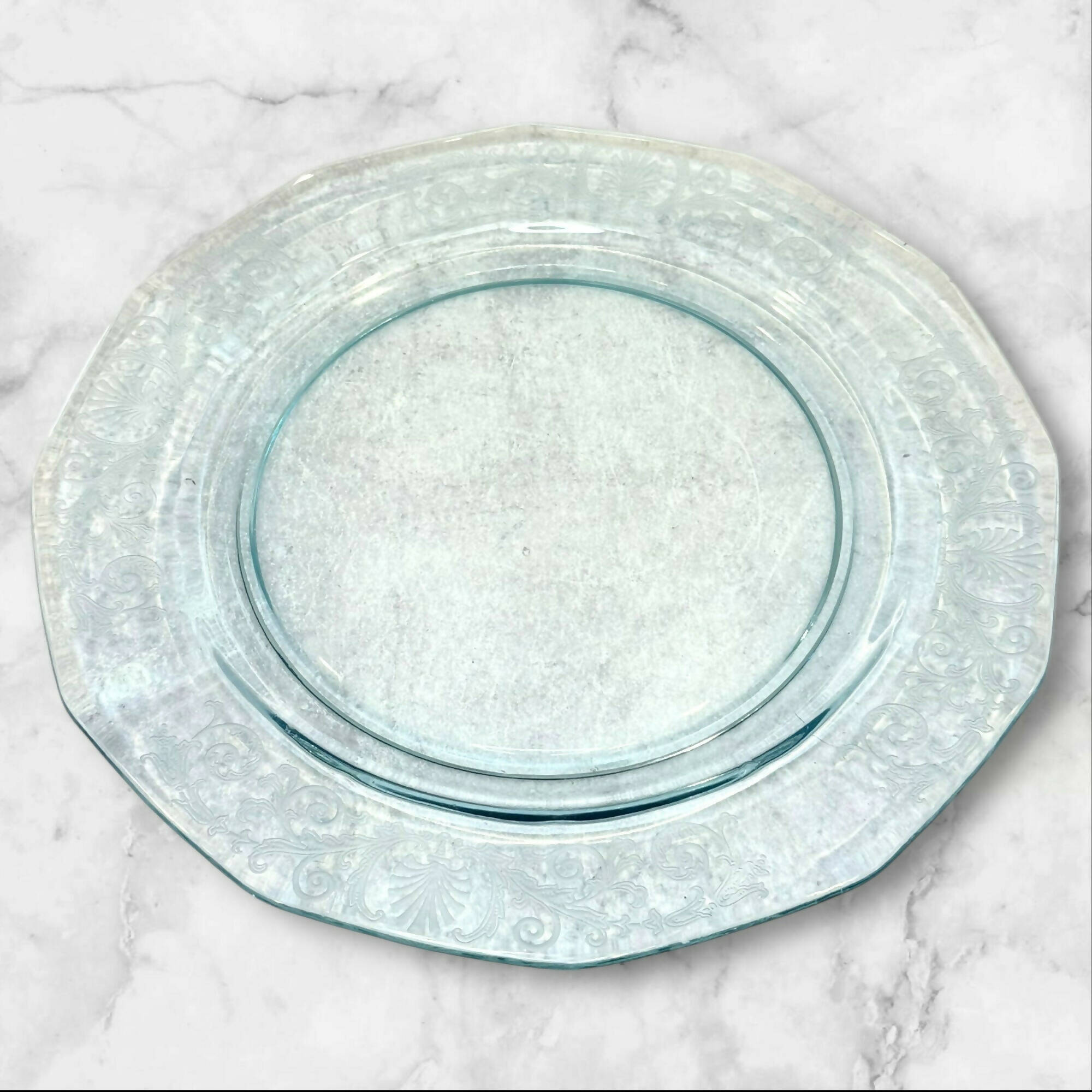 Fostoria Versailles Blue Serving Platter | 13.75” Etched Glass | Great Condition