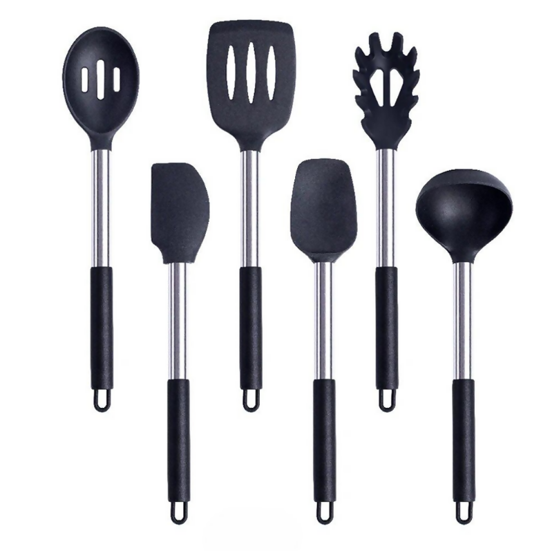 Anygleam Kitchen Utensils Non-stick Black/ Silver 6 Set Cooking Tool Accessories Heat Resistant Kitchenware