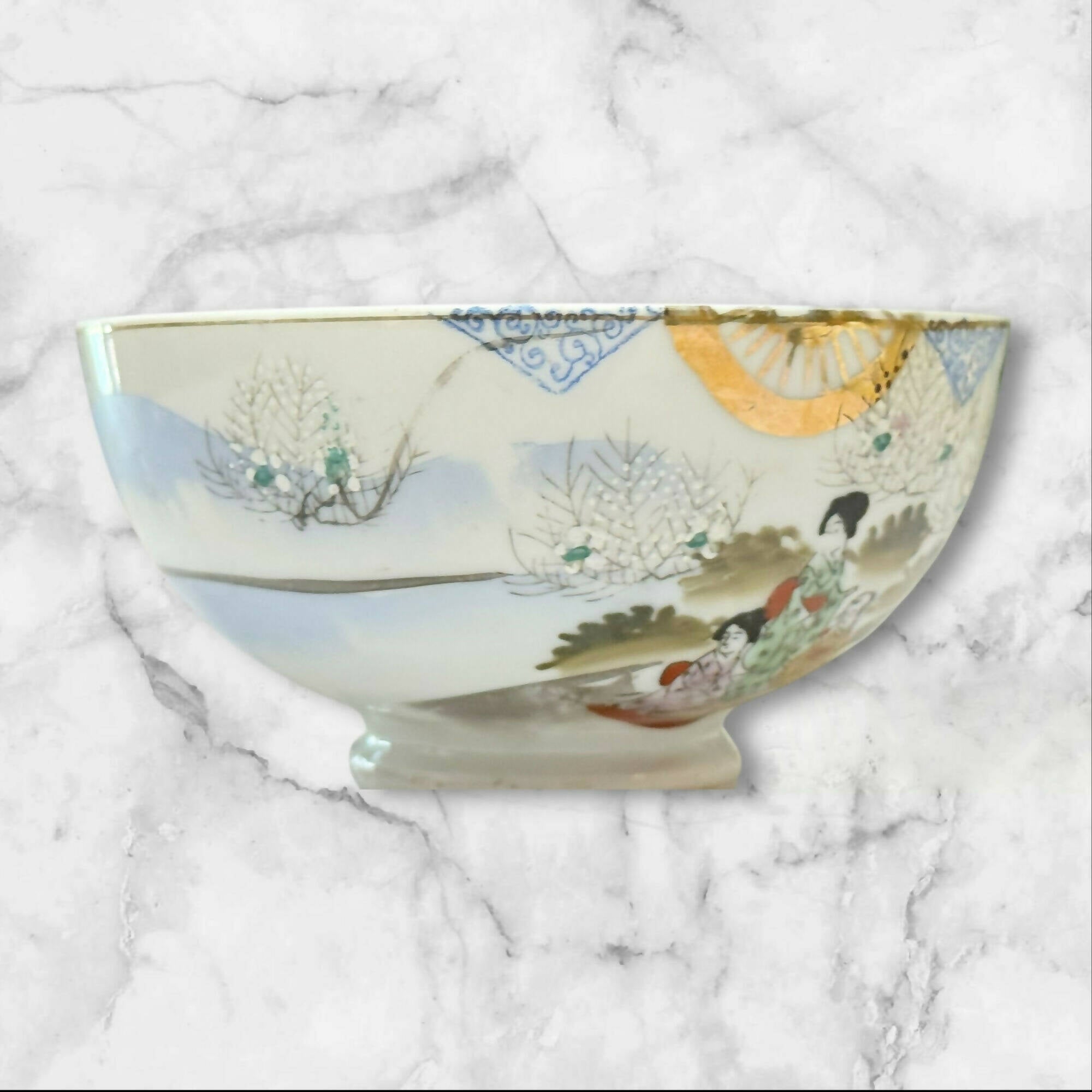 Vintage Japanese Kutani Hand Painted Porcelain Bowl | Gold Trim | Excellent