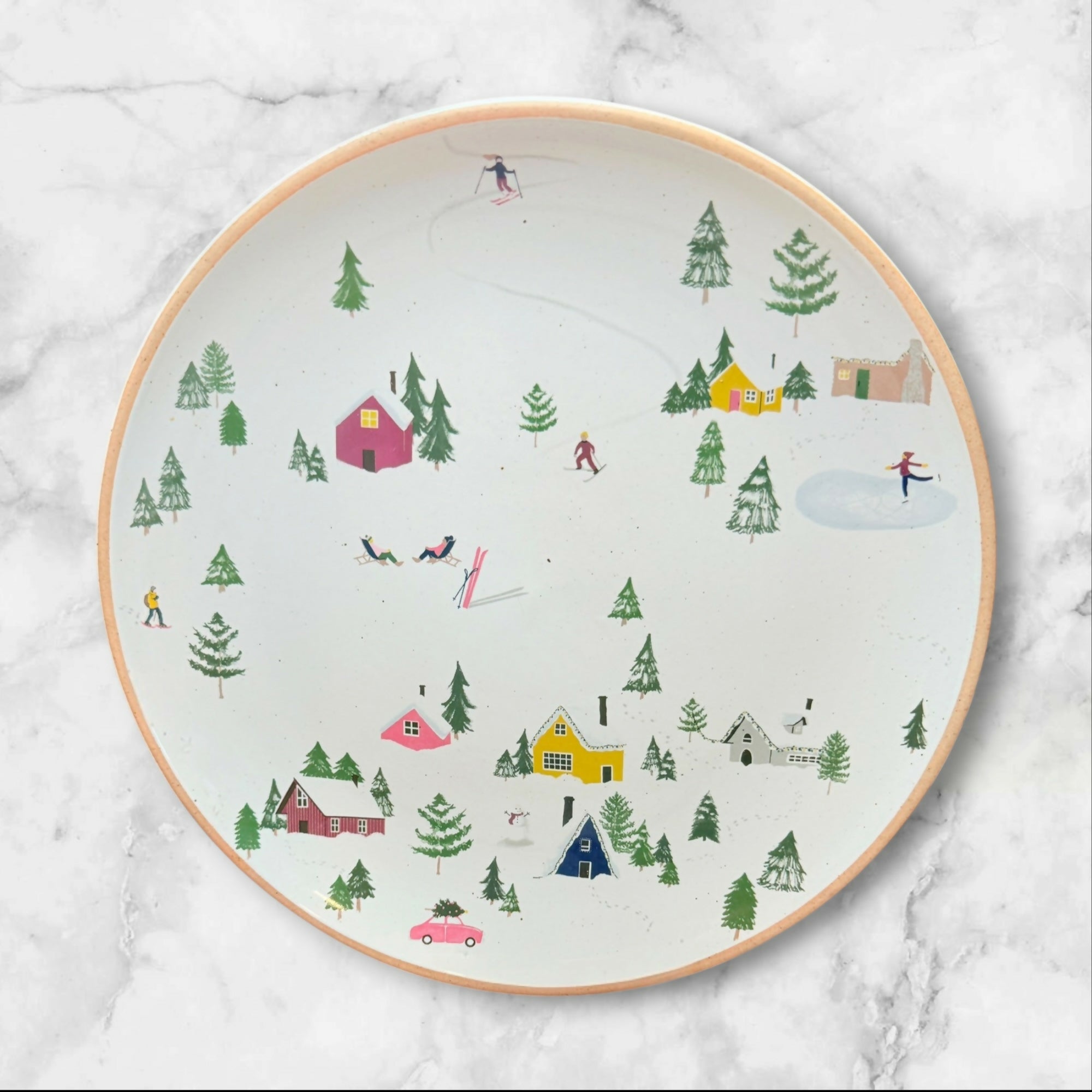 West Elm Holiday Skier Dinner & Salad Plates | Set of 8 | Excellent Condition
