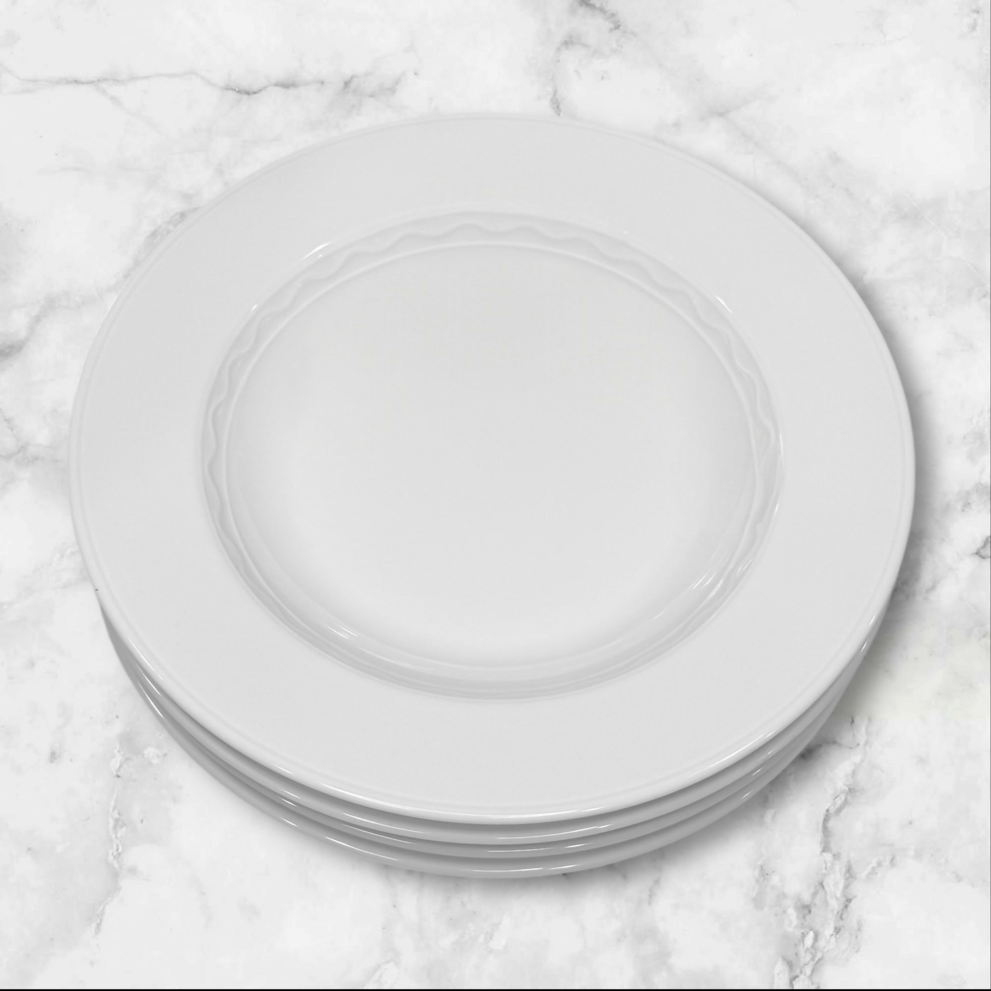 Crate & Barrel Palazzo White Porcelain Rim Soup Bowls | Set of 4 | Excellent Condition