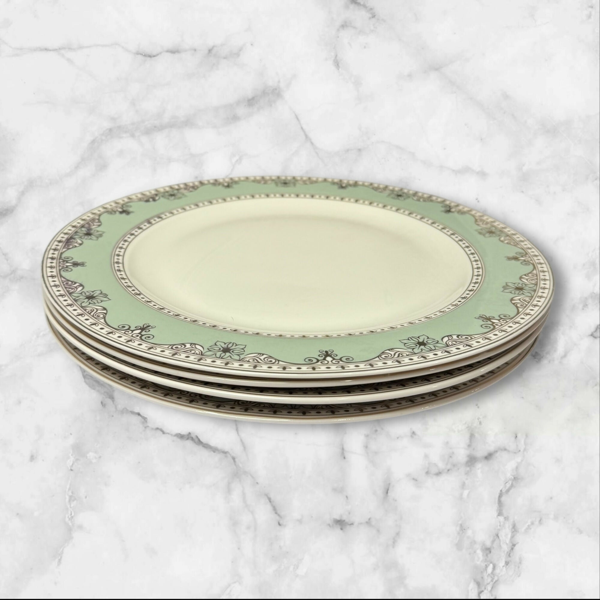 Grace Teaware Green Scroll Dinner Plates | Set of 4 | Excellent Condition