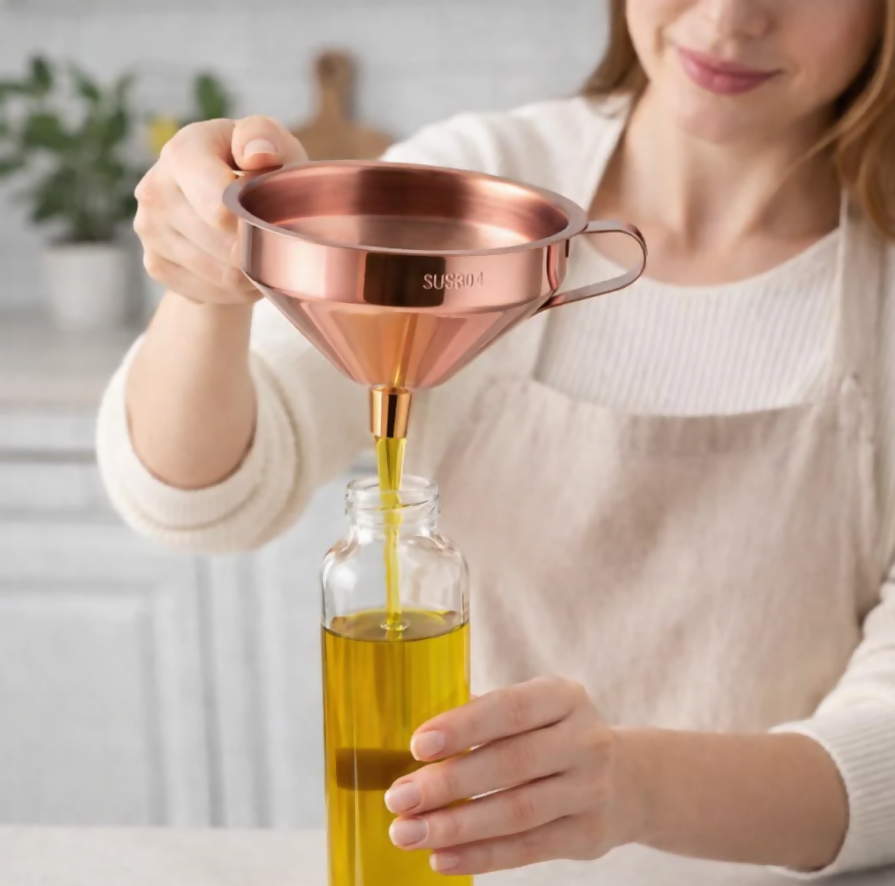 Anygleam Stainless Steel Funnel with Detachable Strainer –1 Pc Rose Gold Wide Cone Mouth for Small Jars, Silver Kitchen Utensil