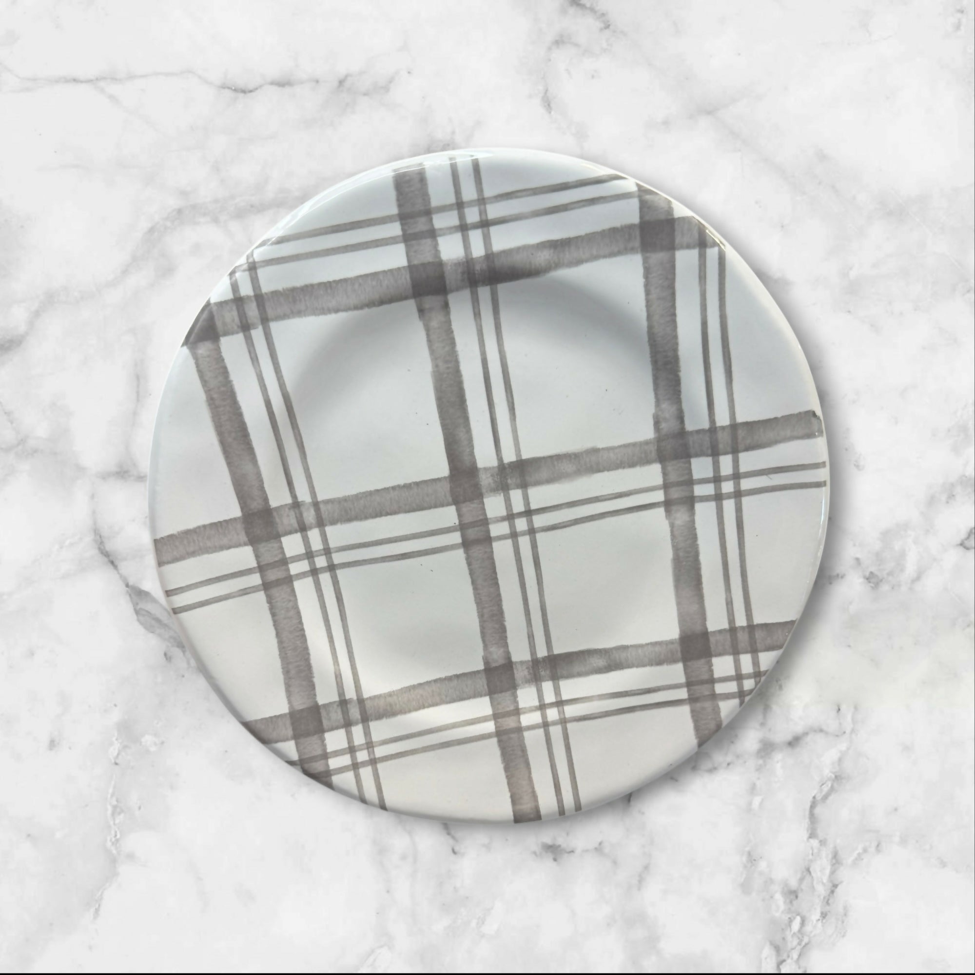 Pier 1 Linen Gray Plaid Salad Plates | Set of 6 | Ironstone | Excellent Condition