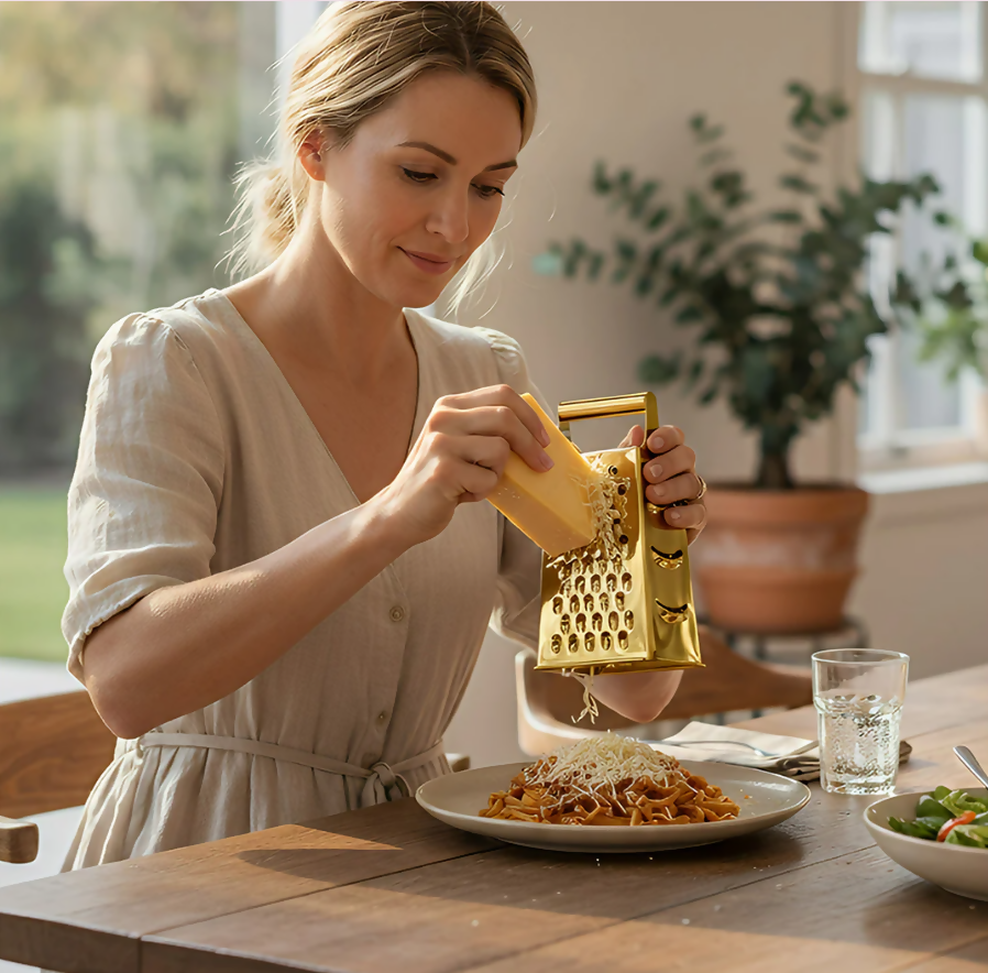 Anygleam Gold Stainless Steel Food Slicer – Multi-Function Kitchen Tool for Fruits, Vegetables & More