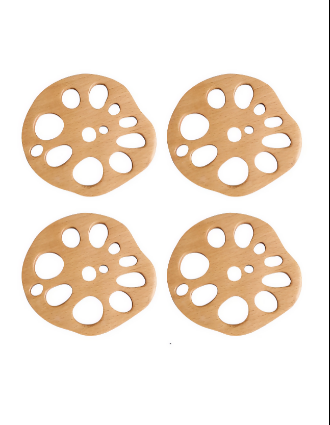 Anygleam Natural Wood 4pcs Wooden Coaster Mat Food Kitchen Tableware