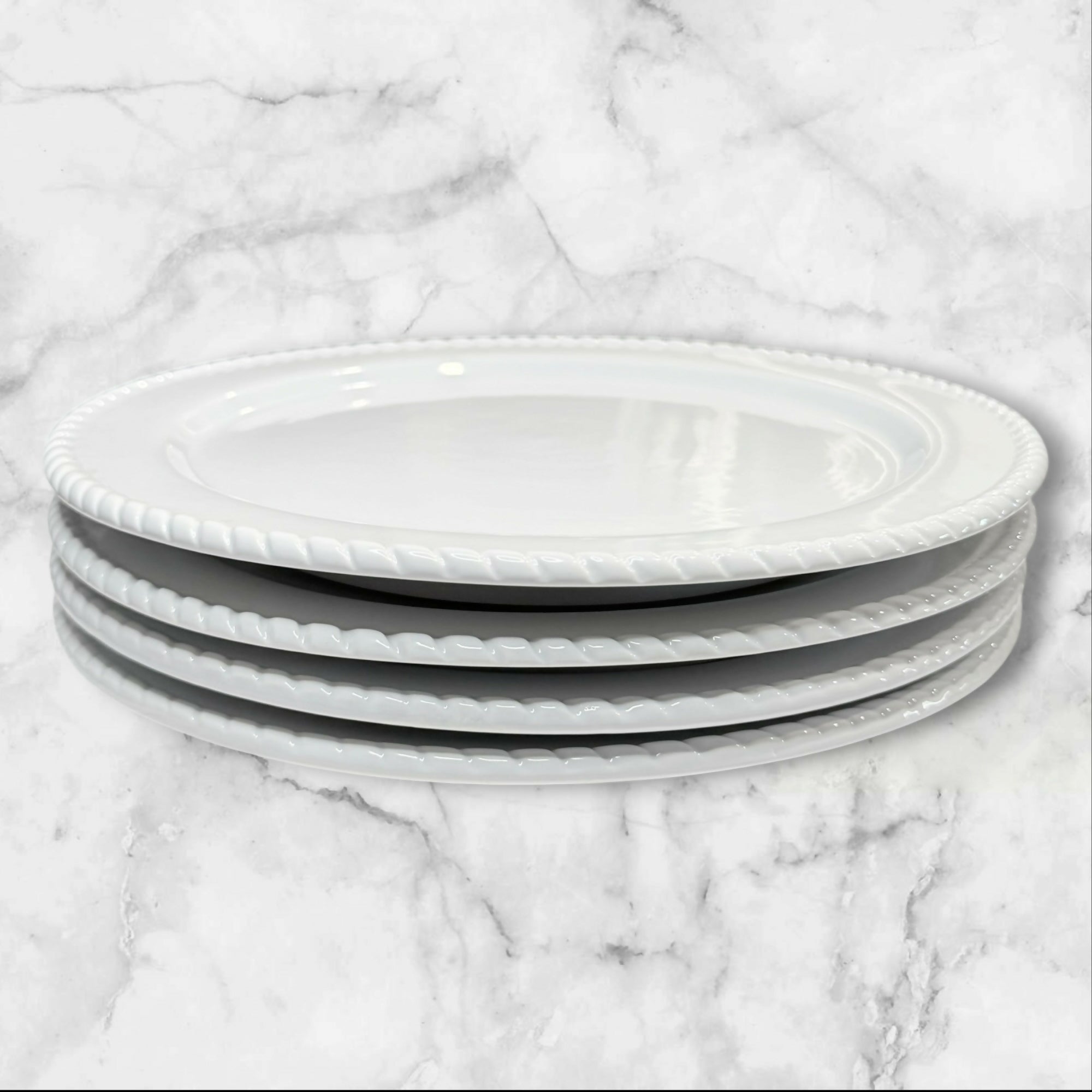 World Wide Imports White Rope Edge Charger Plates Set of 4 | Excellent