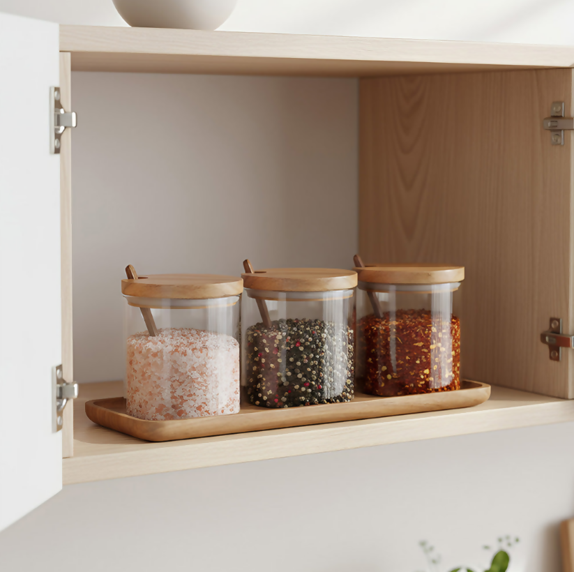 Anygleam Transparent 3pcs Spice Jars Glass Food Kitchen Tableware