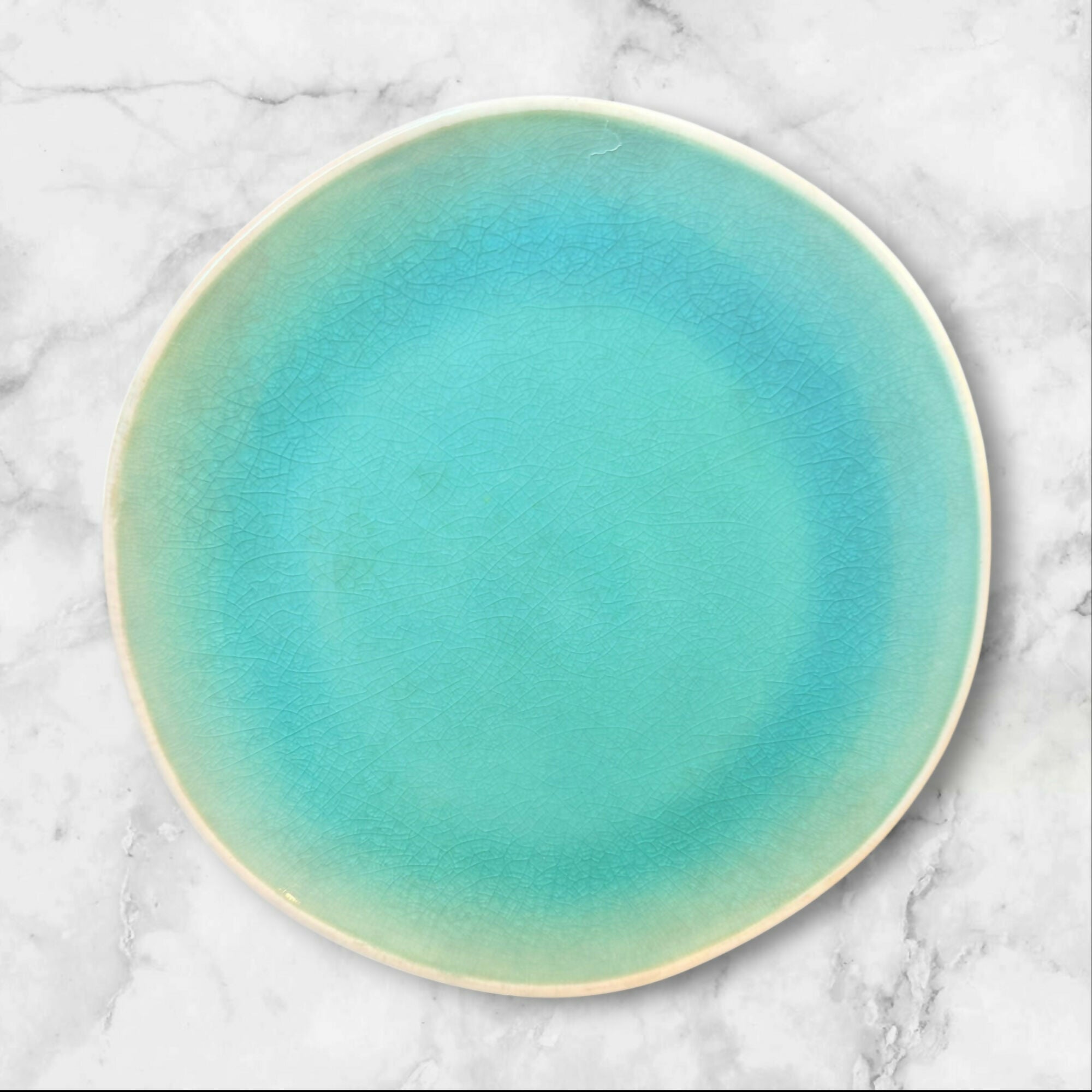 Roscher & Co Crackle Glass Turquoise Dinner & Salad Plates | Set of 8 | Good Condition