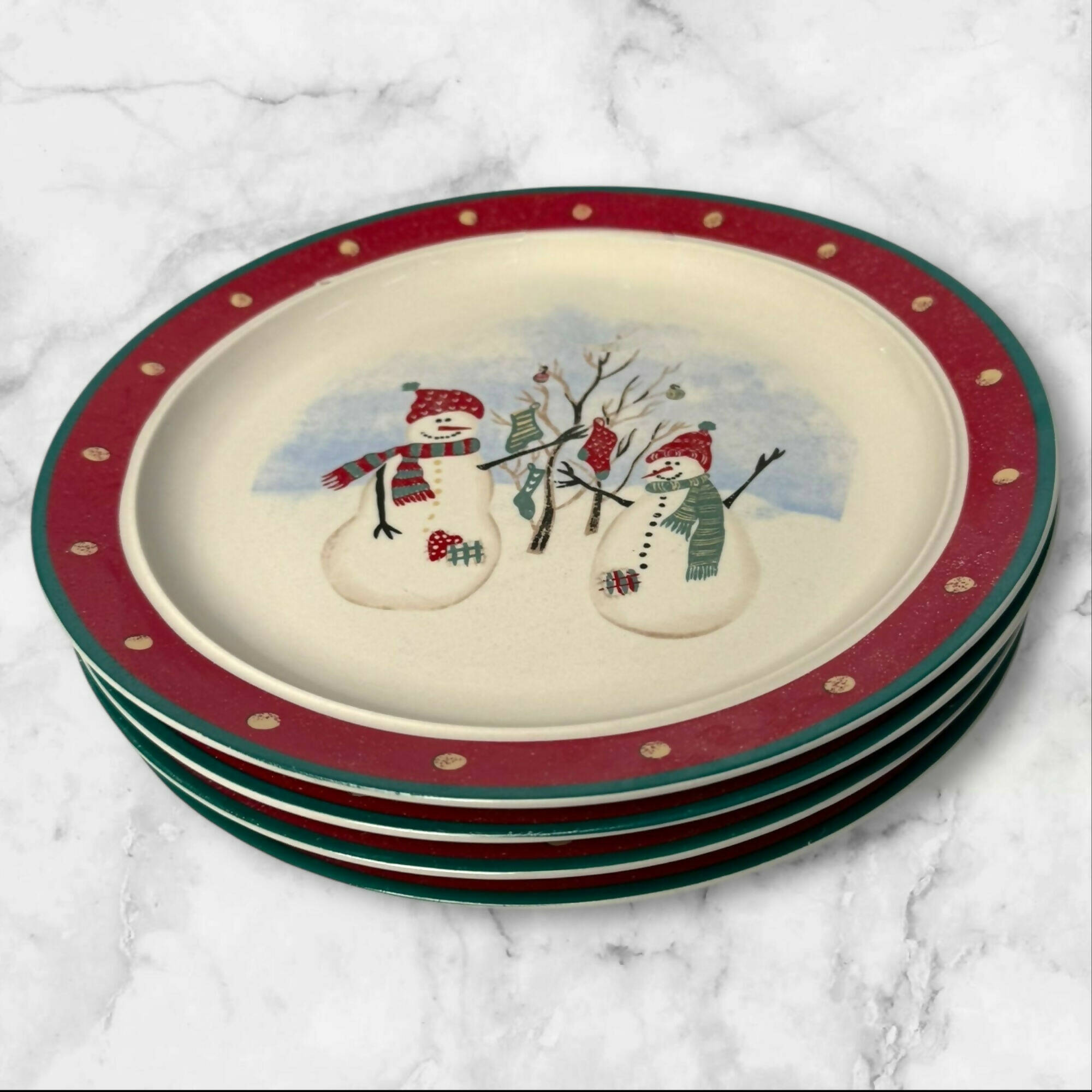 Royal Seasons Snowman Dinner Plates | Set of 4 | Holiday Stoneware | Great Condition